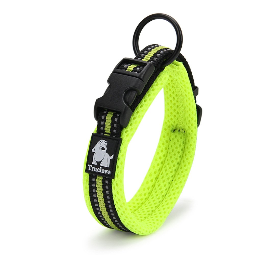 Creation Core Reflective Mesh Padded Dog Collar Adjustable Nylon Outdoor Adventure Pet Collar, Green L