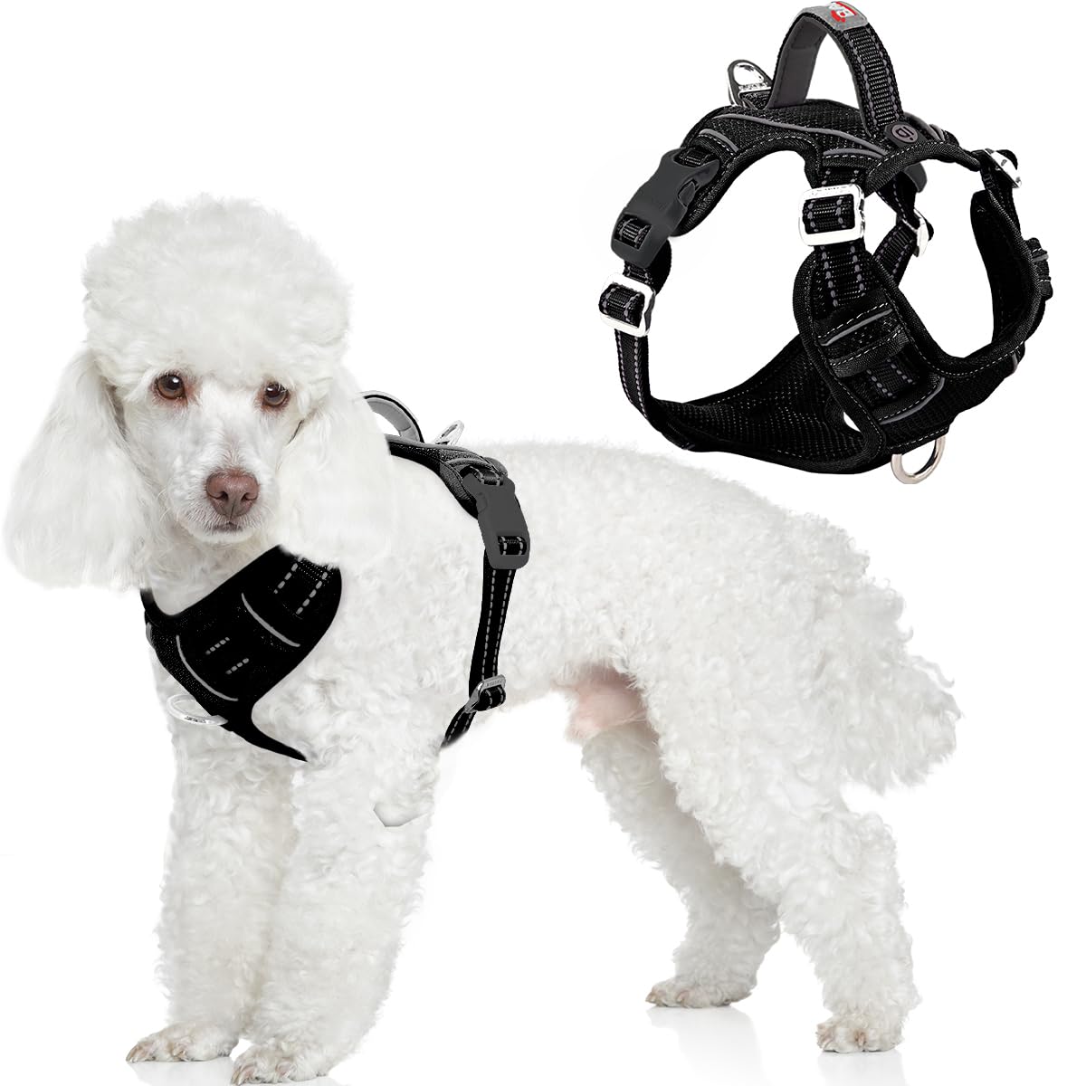 BARKBAY Dog Harness No Pull with ID Tag Pocket - Heavy Duty, Reflective, Easy Control for Large Dogs(Black,XS)