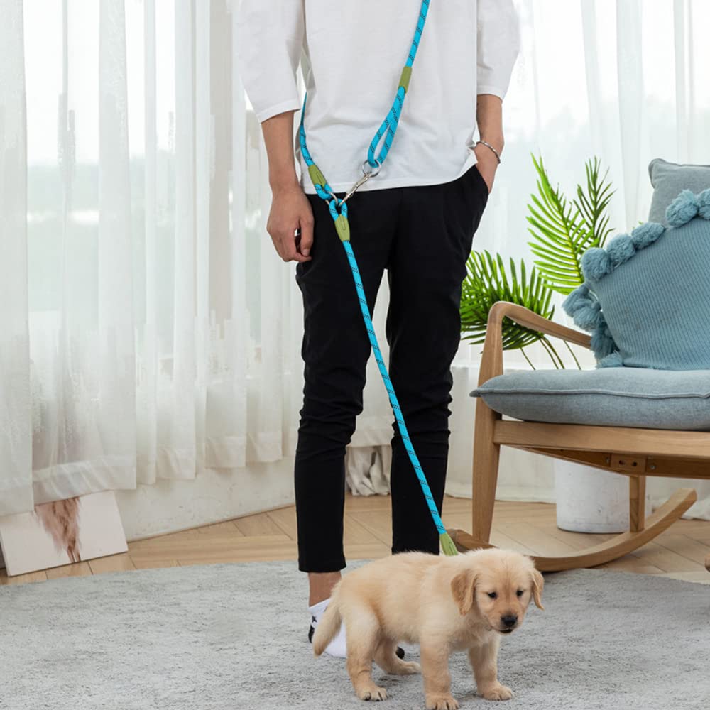 Pawstrip Hands Free Dog Leash Waist & Crossbody Rope With Slip Lead Durable For 2 Dogs Nylon Reflective Heavy Duty Hiking Running Leash For Large Dogs (Blue)