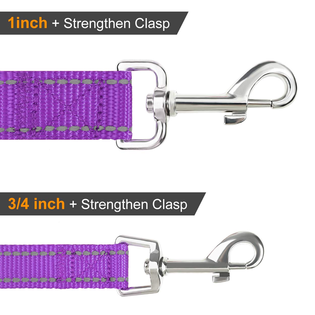 Joytale Double-Sided Reflective Dog Leash, 6 Ft/5 Ft/4 Ft, Padded Handle Nylon Dogs Leashes For Small & Medium Dogs Walking, Purple, 5Ft