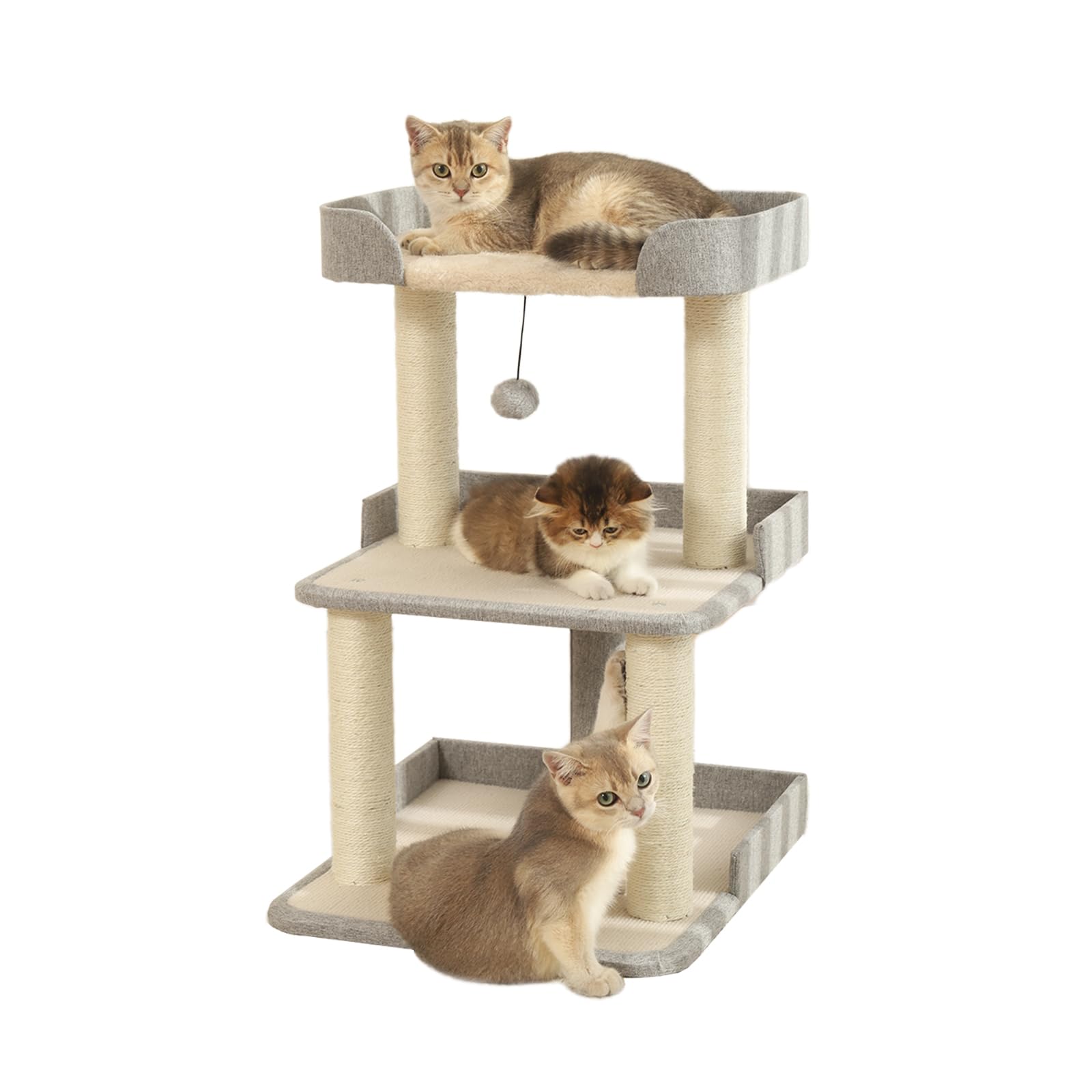 Durable Cat Scratching Post With Bed, Multi-Level 27.56In Cat Tree With Scratching Posts Of Natural Sisal, All-Season Cat Tree F