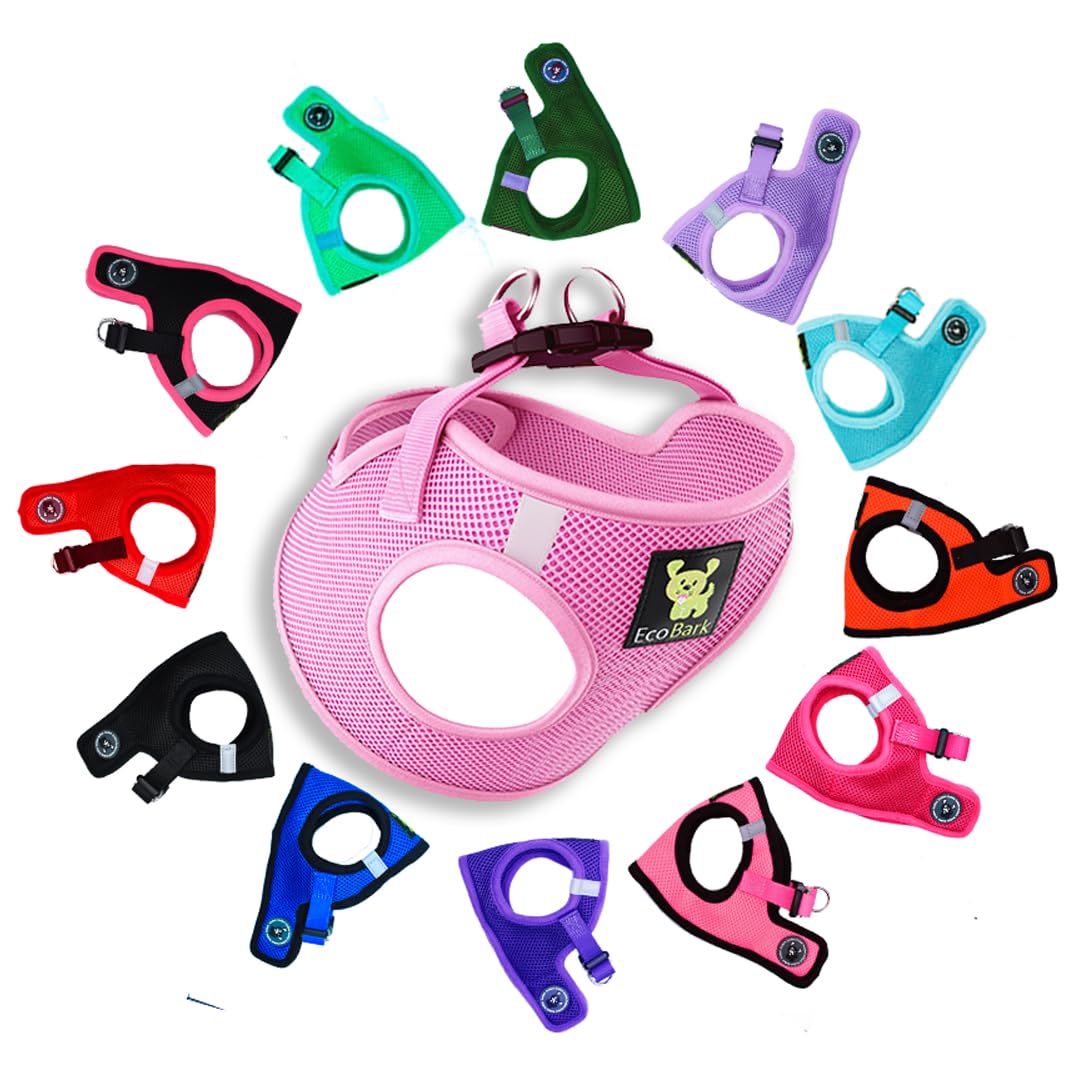 Ecobark Step In Dog Harness - Eco-Friendly Dog Harnesses For Small And Medium Breed Dogs - Reflective And Adjustable Body Halter Vest - Soft Mesh Toy Breed Harness (Baby Pink, Large)