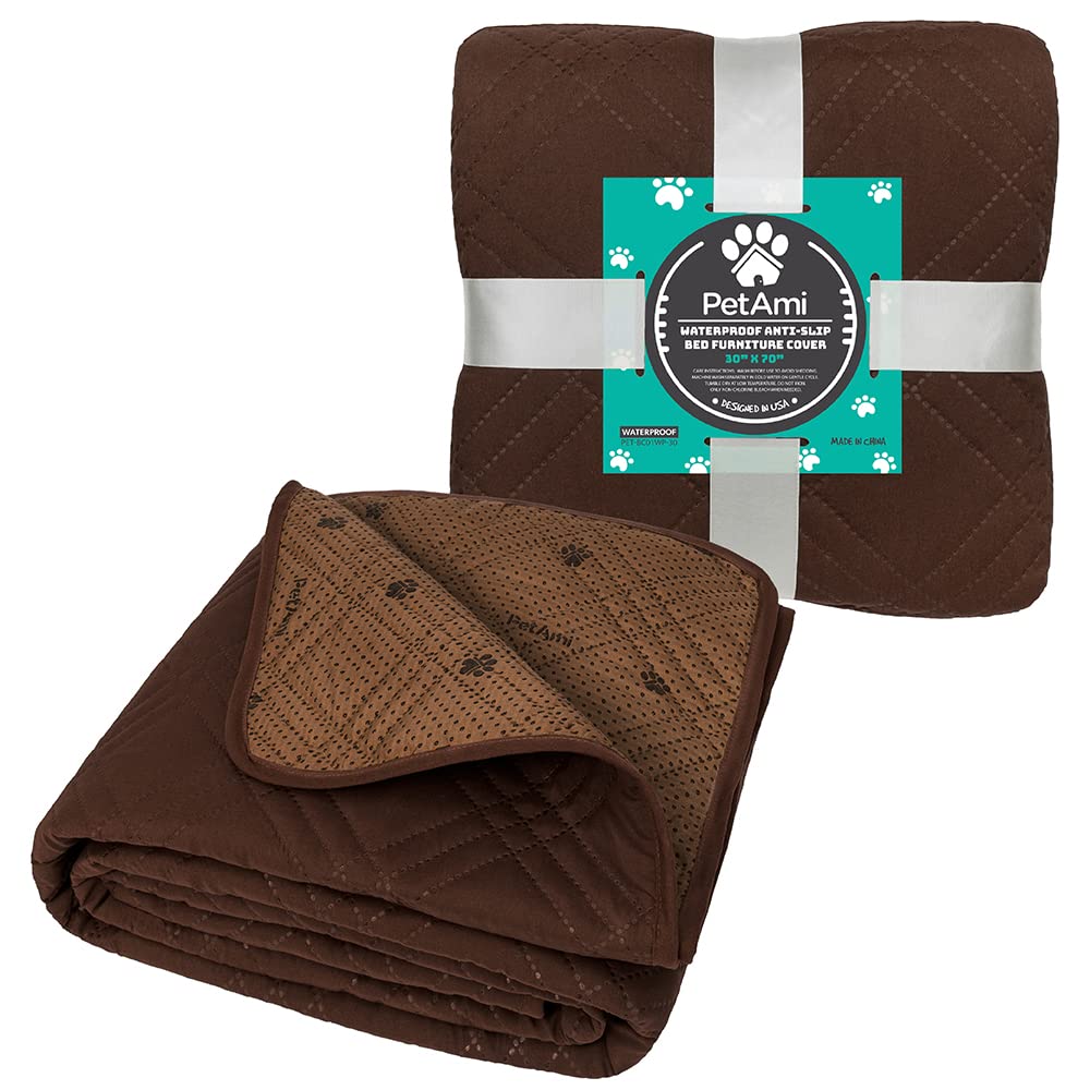Petami Waterproof Dog Bed Cover Pet Blanket For Small Medium Dog, Couch Cover Sofa Furniture Protector For Dogs Cat, Reversible Water-Resistant Anti-Slip Pad Mat Quilt Washable, 30X70 Brown