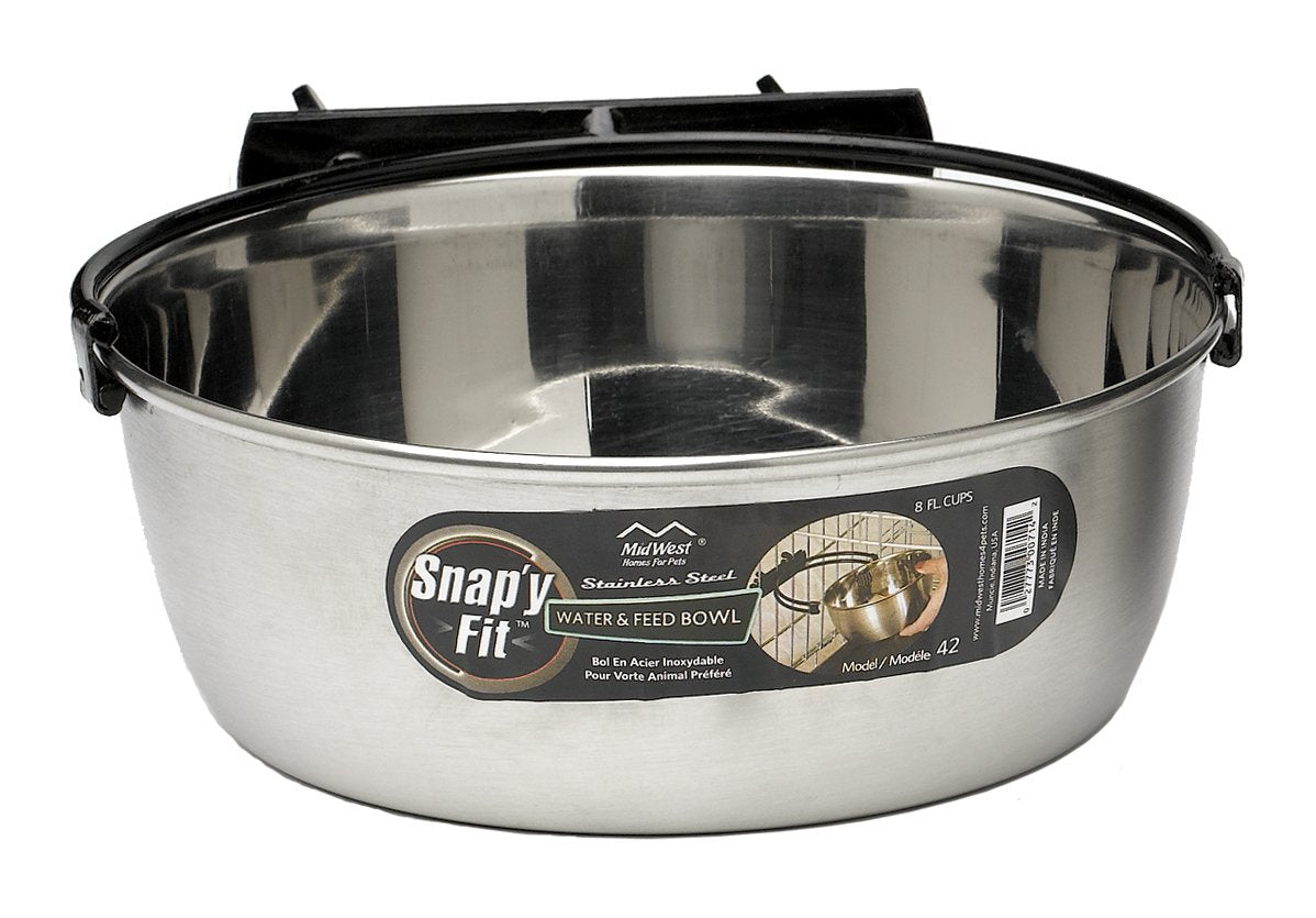 MidWest Homes for Pets Snapy Fit Stainless Steel Food Bowl / Pet Bowl, 2 qt. for Dogs & Cats (42), Silver