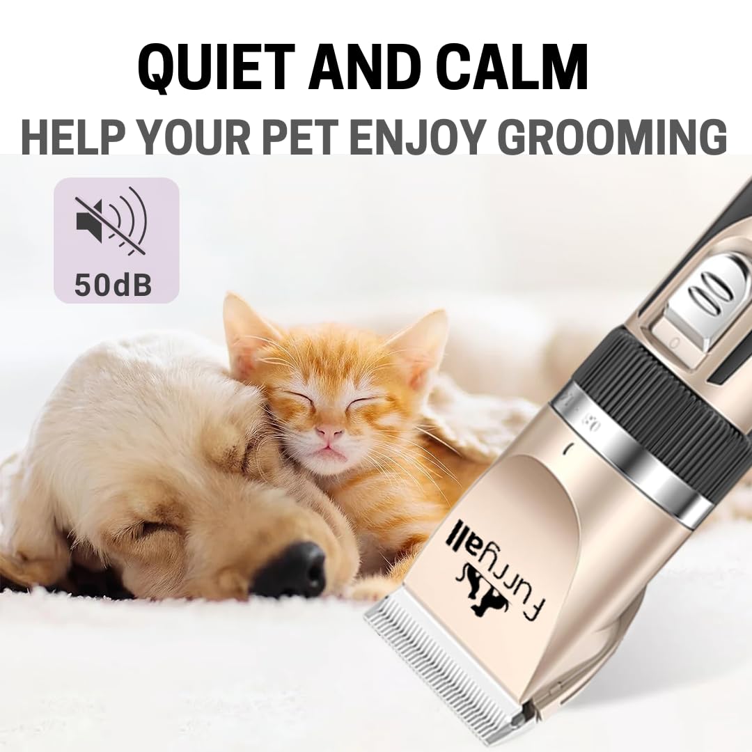 Furryall Dog Clippers For Grooming Low Noise Cordless Rechargeable Electric Quiet Dog Grooming Clippers Kit For Pets Cats