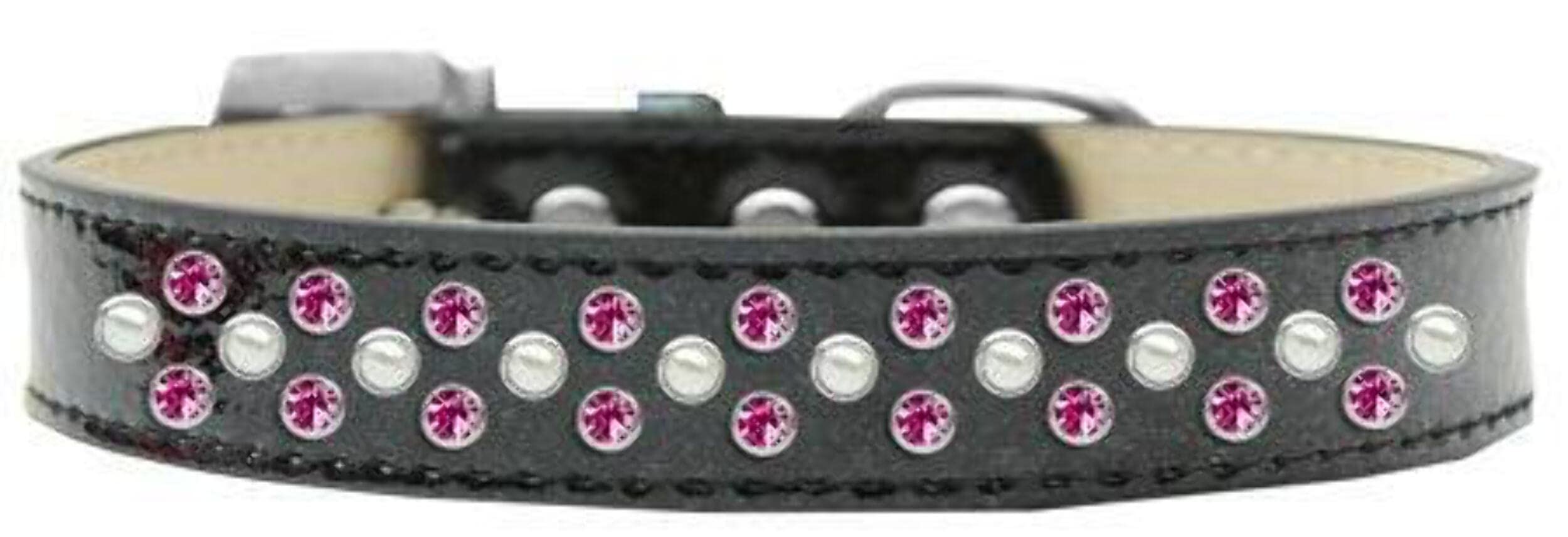 Mirage Pet Products Sprinkles Ice Cream Dog Collar with Pearl and Bright Pink Crystals, Size 16, Silver