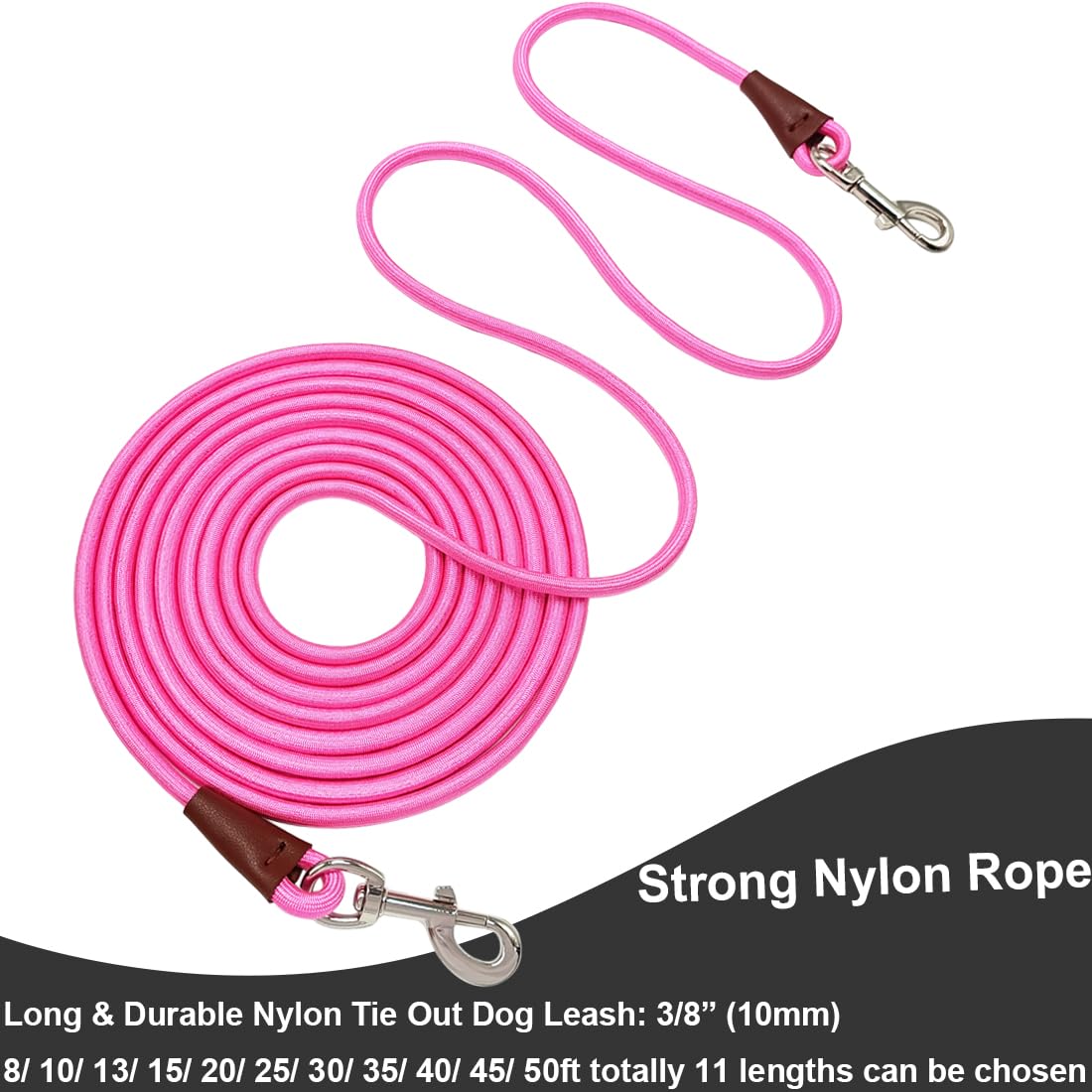 Sepxufore Dog Tie Out Rope Leash, 8/10/ 15/20/ 30 Ft Dog Tether Heavy Duty Nylon Check Cord For Medium Large Dogs Indoor/Outdoor