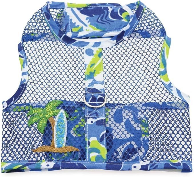 Doggie Design Cool Mesh Dog Harness - Dog Vest, Pet Harness, Simple Step In And Go Design, Harness With Leash, Surfboard Blue And Green, X-Small