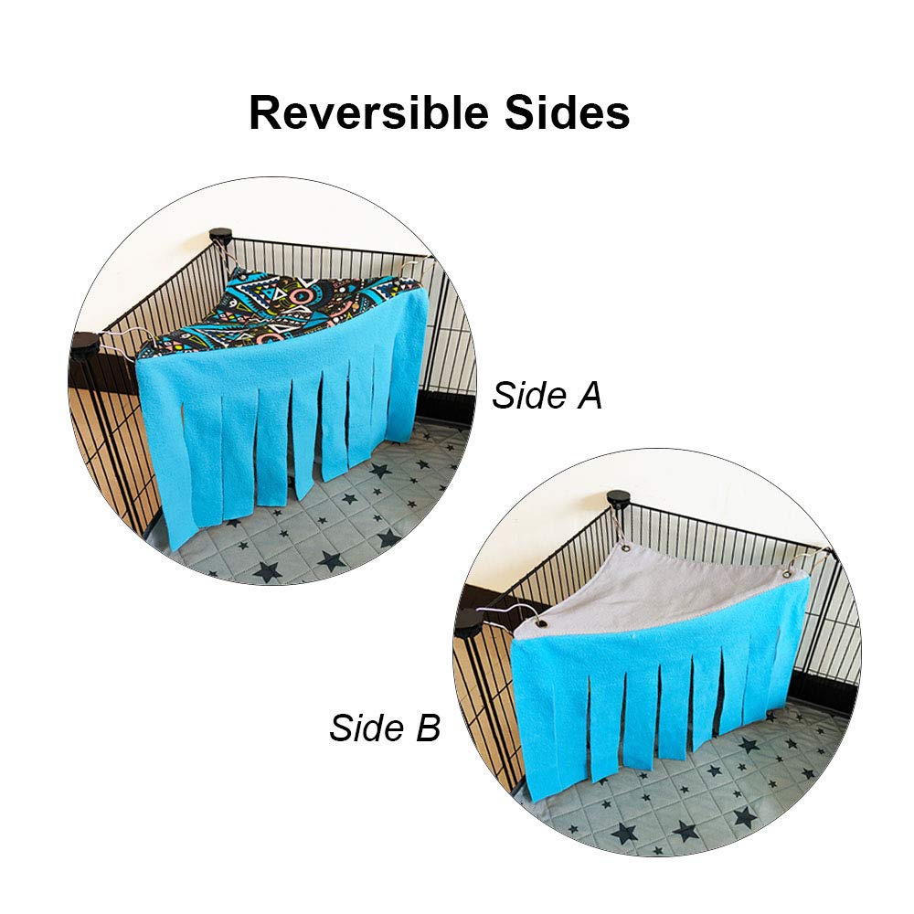 Rioussi Guinea Pig Hideout Hideaway Corner Fleece Toys Cage Accessories With Reversible Sides, Geo/Gray-Green+Blue, Pack Of 2