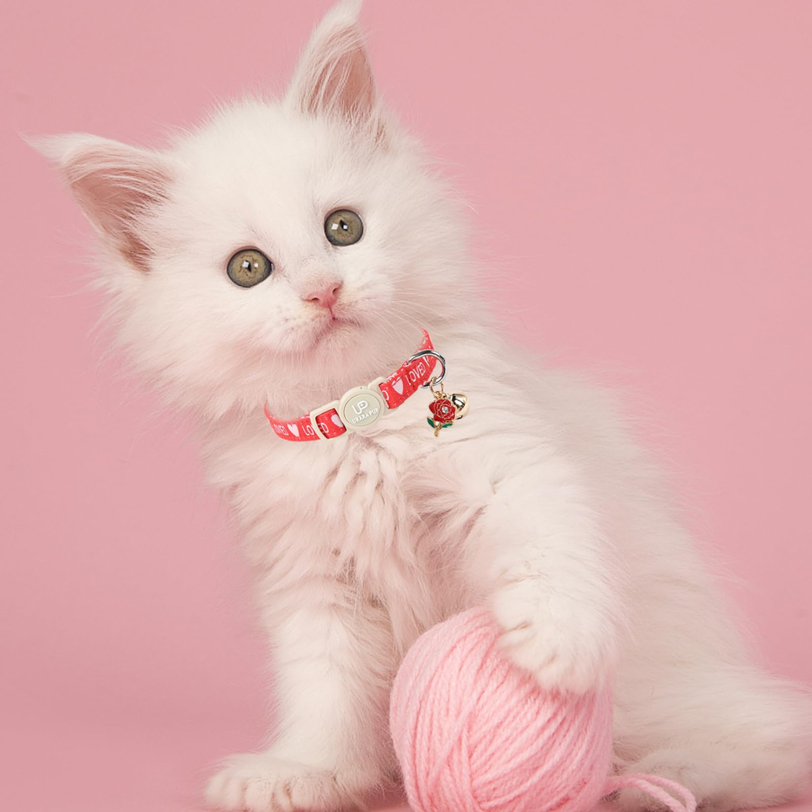 Up Urara Pup Cat Collar, 2 Pack Cat Collars Cute Breakaway Kitty Collar With Bell, Valentine'S Day Kitten Collars Pink Hearts Wi