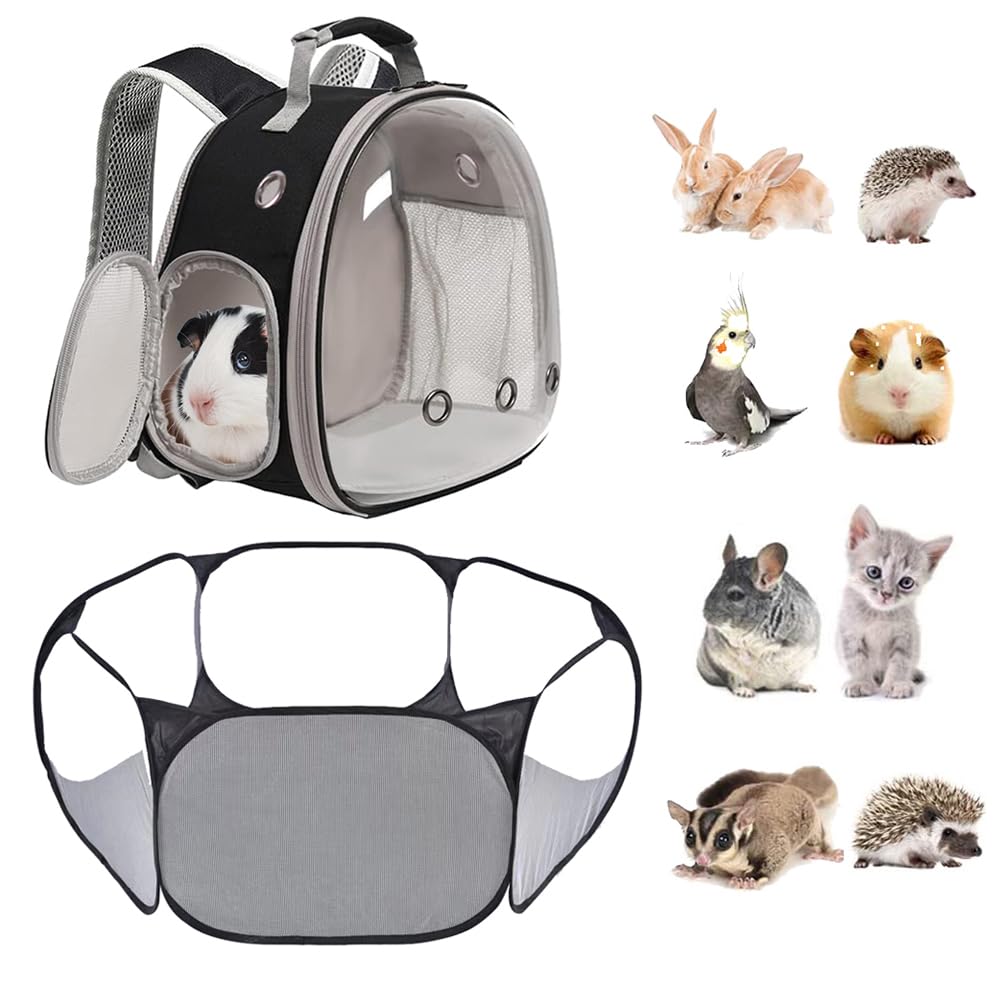 Small Animal Carrier Backpack and Playpen Outdoor Travel (Polarized Brown, Backpack+Playpen)