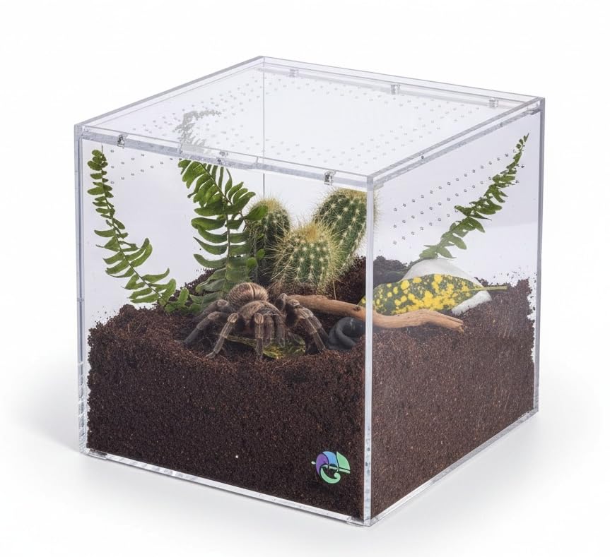 EctoTherm Terrestrial Terrarium - Tarantula Enclosure for Spider, Gecko, Frog, Snail & Small Reptiles - Acrylic Terrarium with L