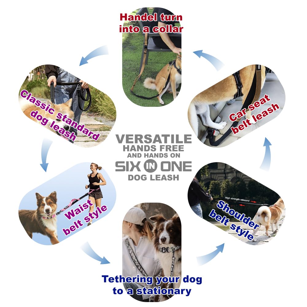 Tspro Hands Free Dog Leash For Walking Running With Safety Car Seat Belt Shock Absorbing Bungee Leash With Padded Handle (Green)