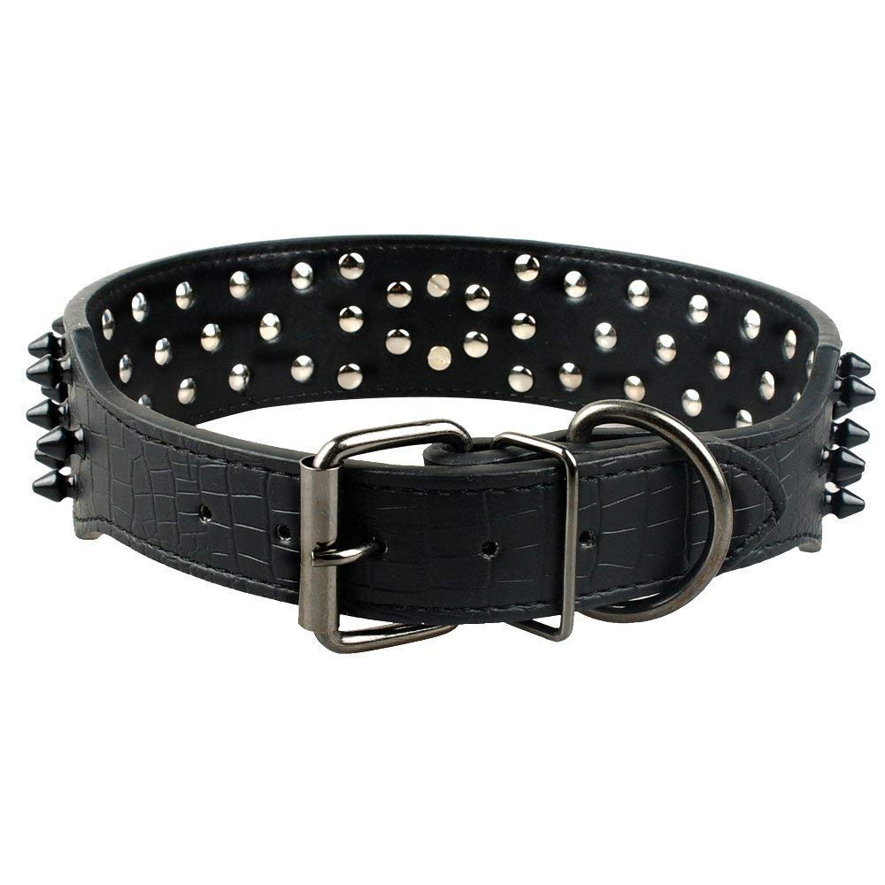 Serijoars Spiked Studded Dog Collar, Pu Leather Dog Collar, Adjustable Pet Collars For Medium Or Large Breed Pet (L, Black2)