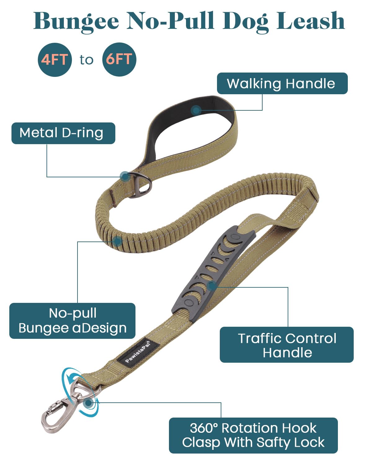 Reflective Service Dog In Training Vest Harness Leash Set For Medium Dogs, Adjustable Heavy Duty Brown Padded Dog Harness, With