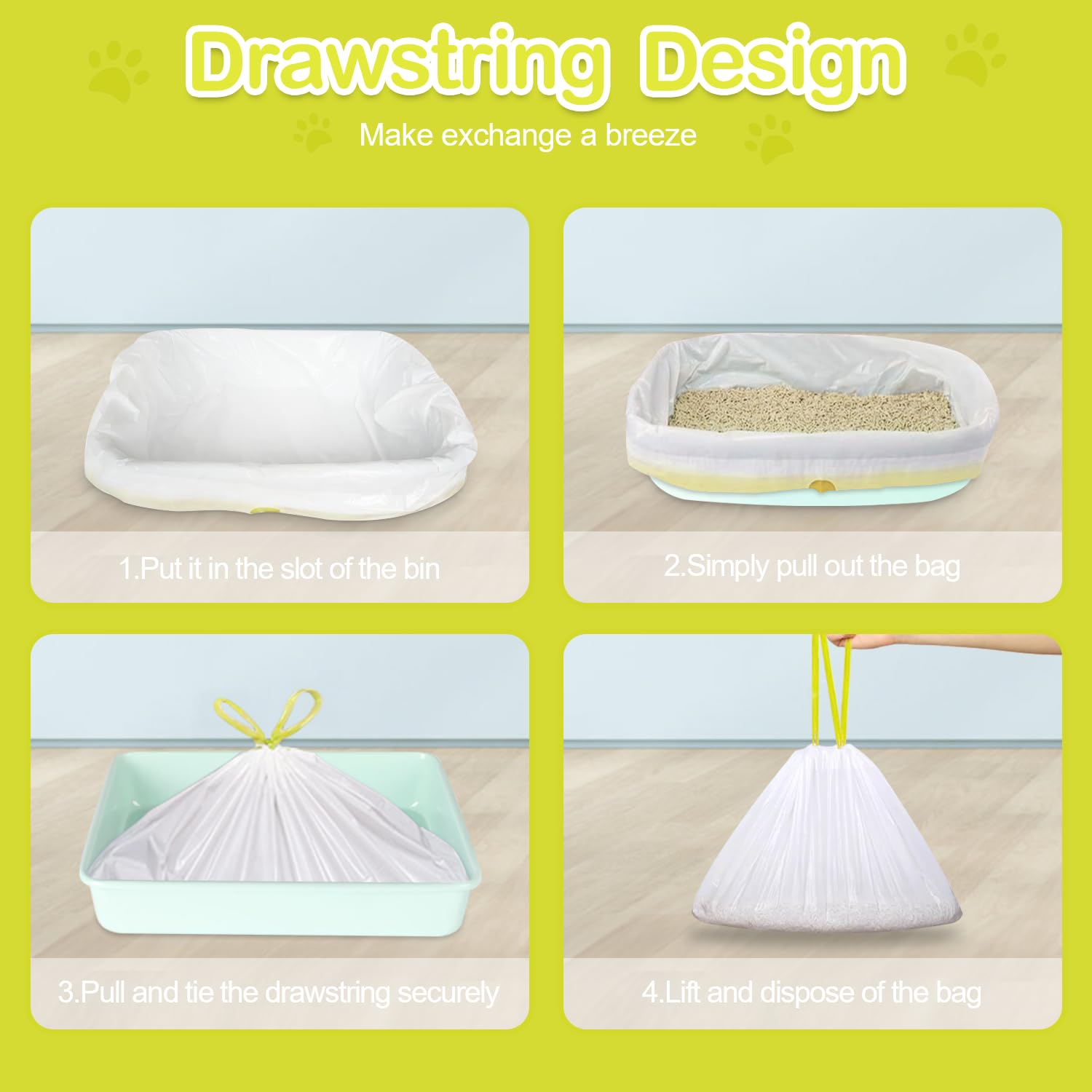 Xuepett 24 Pack Jumbo Cat Litter Box Liners, Tear Resistant Heavy Duty Cat Litter Bags With Drawstring, Pre-Separated For Easy A