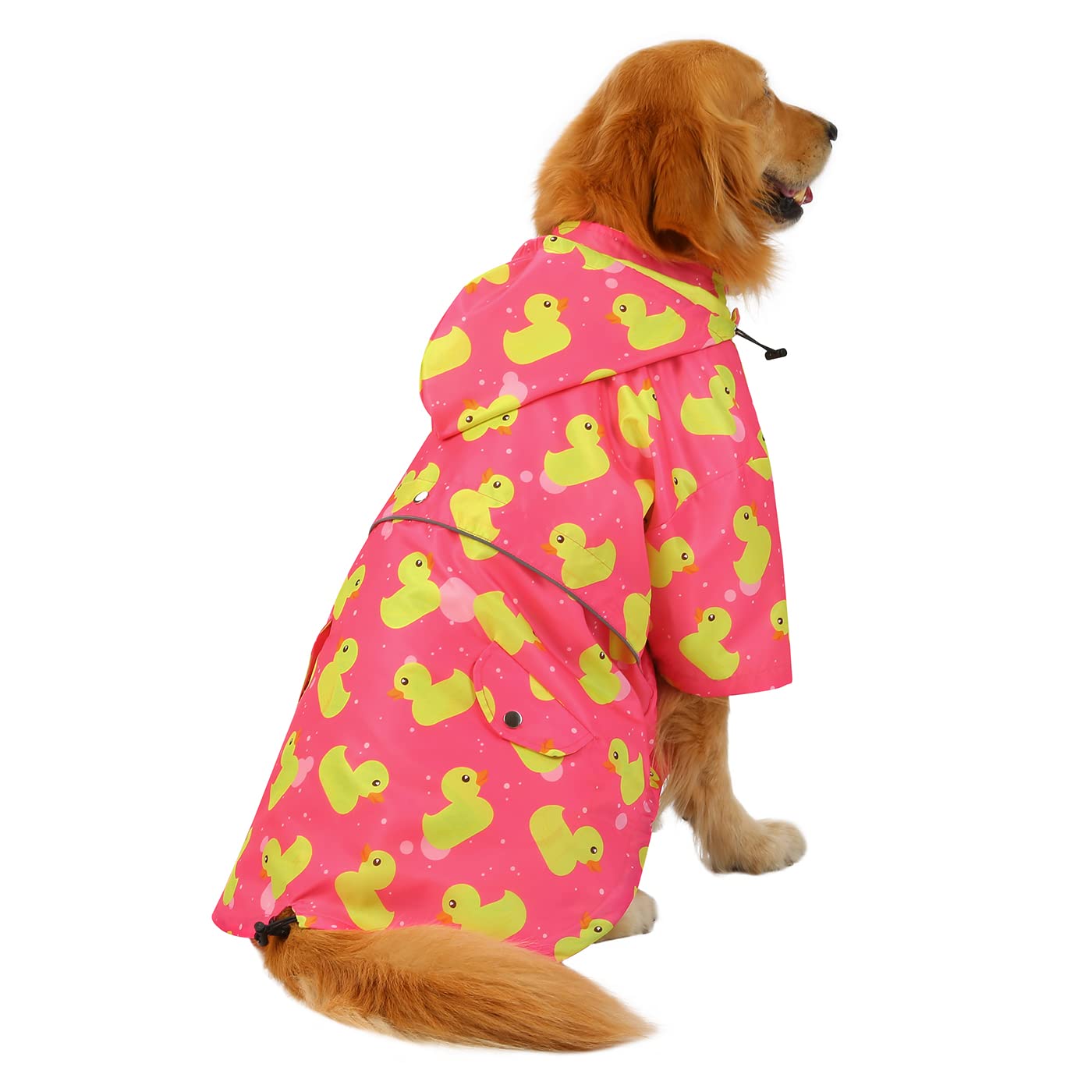 Hde Dog Raincoat Double Layer Zip Rain Jacket With Hood For Small To Large Dogs Ducks Pink - 2Xl