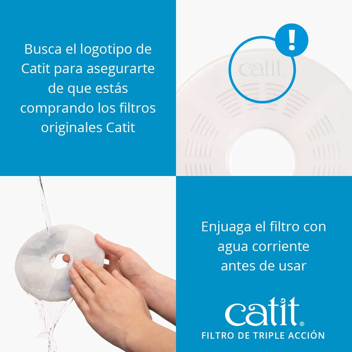 Catit Triple Action Replacement Original Water Fountain Filters, 2 Pack - Official Replacement Filters For Catit Cat Drinking Water Fountains