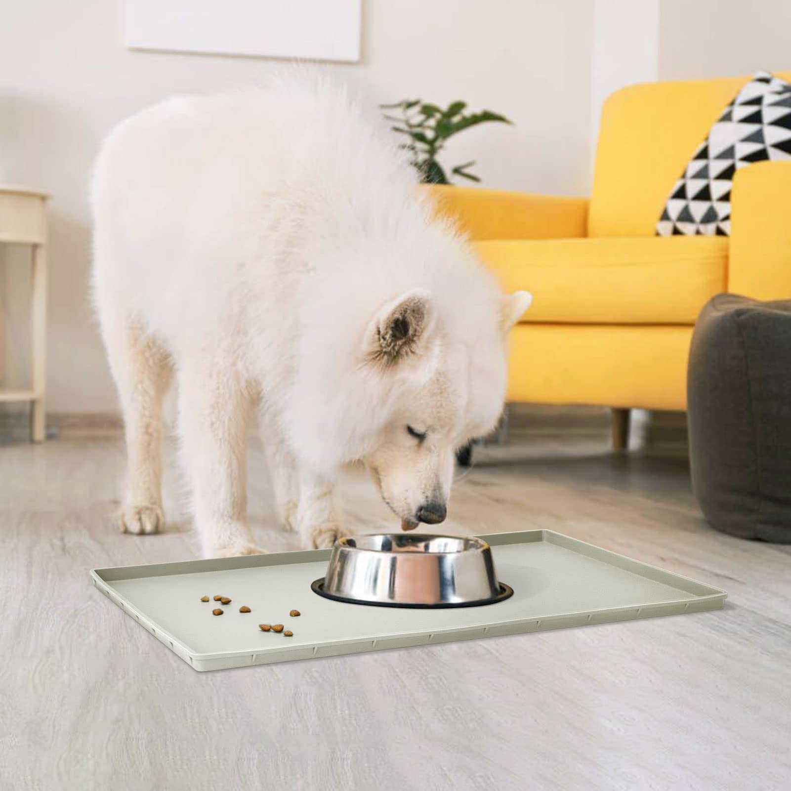 EIOKIT Dog Food Mat,Silicone Waterproof Food Tray,Non Slip Pet Bowl Mats Placemat,0.6  Raised Edge,Suitable for Most Small and M