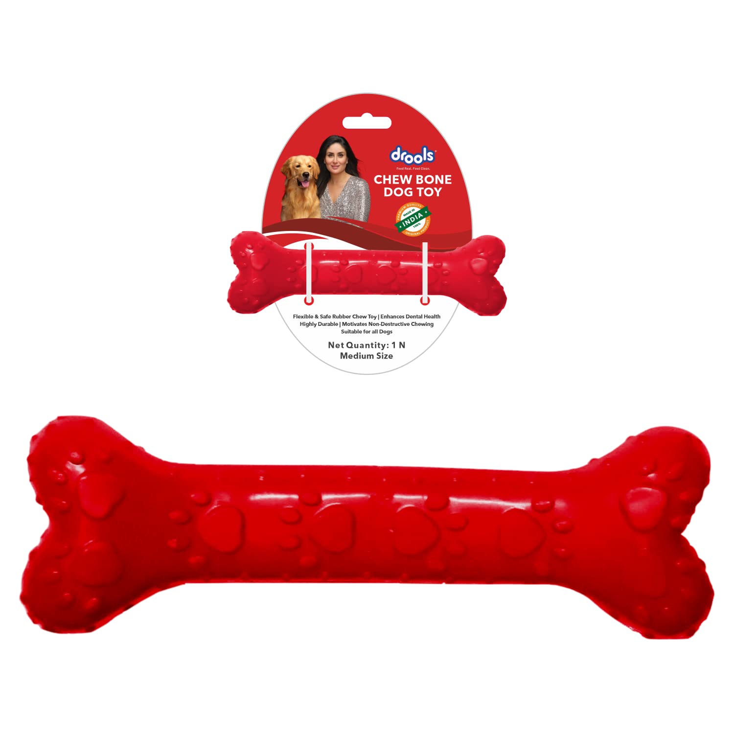 Drools NonToxic Rubber Dog Chew Bone Toy (Medium  12.7 Cm) | Red | Durable Chewing | Promotes Dental Health | LongLasting | A