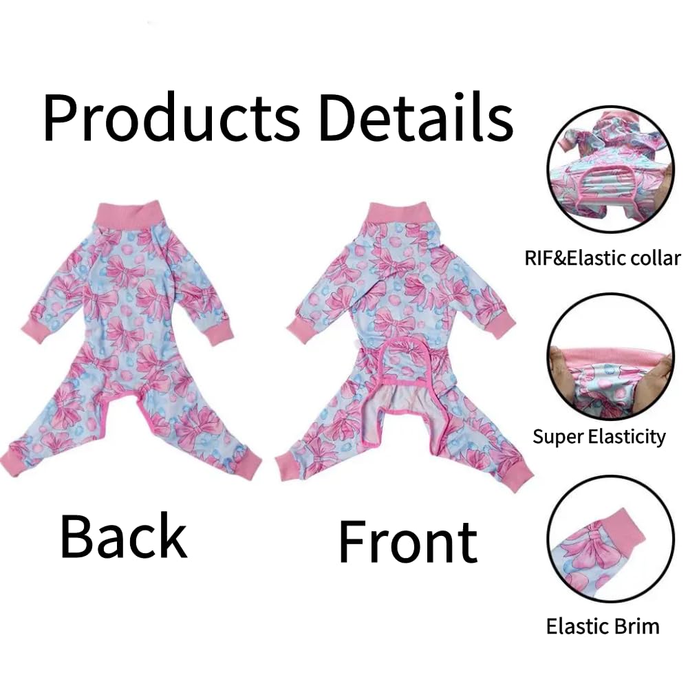 Xqpetlihai Recovery Shirt for Abdominal Wounds or Skin Diseases Bodysuit Dogs Pajamas for Shedding Allergy Anti Licking Pink Bow