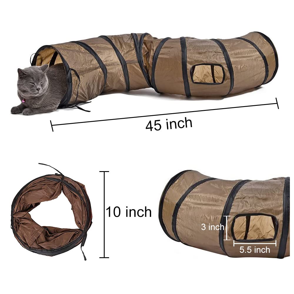 Andiker Cat Tunnel, S-Shape Cat Tunnel Pet Tube Collapsible Play Toy Indoor Outdoor Toys For Exercising Hiding Training And Running Cat Puzzle Toy With 2 Side Holes (Brown)