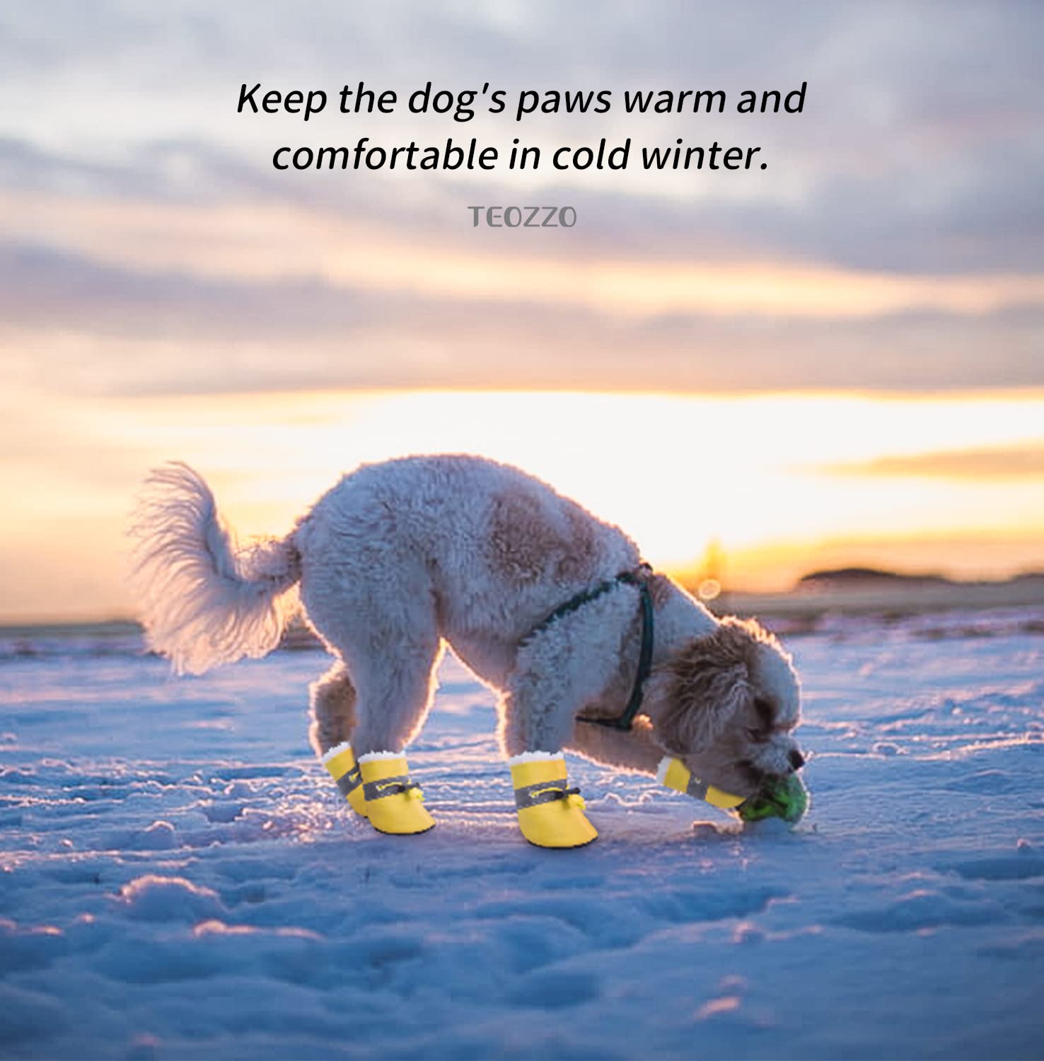 Teozzo Dog Shoes For Winter Dogs Boots & Paw Protector Warm Pet Booties For Puppy With Reflective Strip Dog Snow Boots For Small Medium Size Dogs 4Pcs Yellow Size3