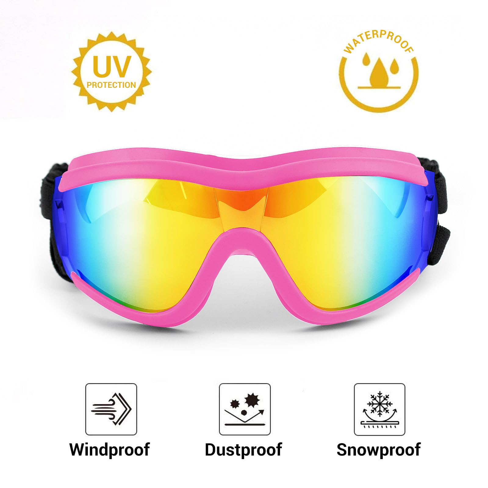 Billionchains Dog Goggles Dog Sunglasses For Medium To Large Breed Anti-Uv Eye Protection With Adjustable Straps- Pink
