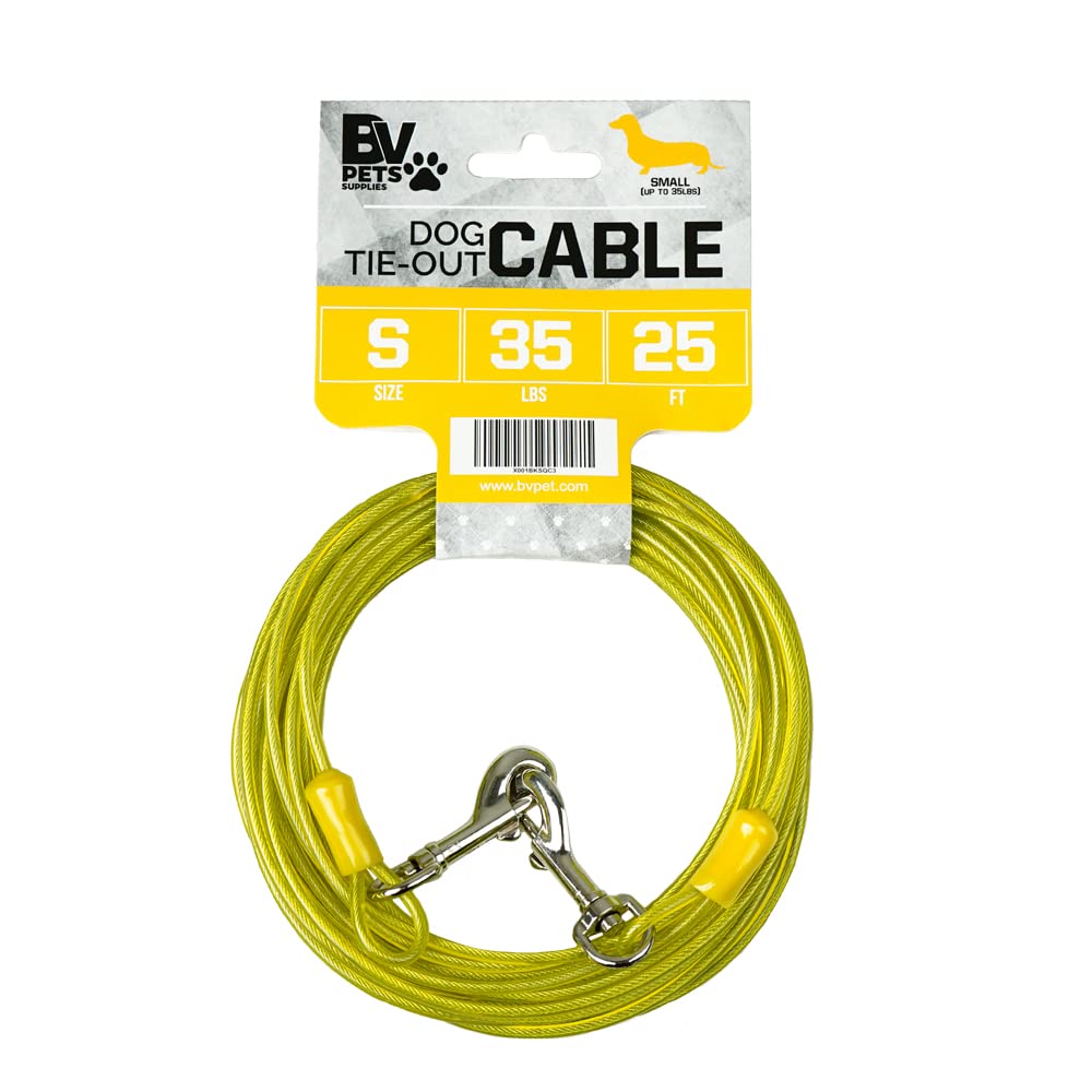 Bv Dog Tie Out Cable 25 Feet- Dog Leads For Yard Light Weight- Up To 35 Pounds | Tie Out Cable For Dogs, Reflective Dog Lead, Dog Cable 25Ft | Rust Free Dog Chain Outdoor | Dog Chain For Yard(Yellow)