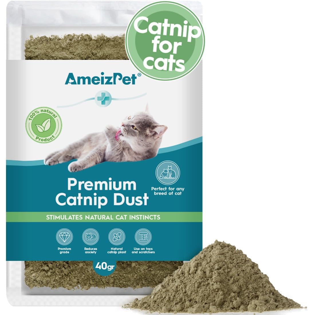 Ameizpet Catnip Dust For Cats, Catnip Alternative For Training & Play, Cat & Kitten Behaviour Dust 40G (0.09 Oz)