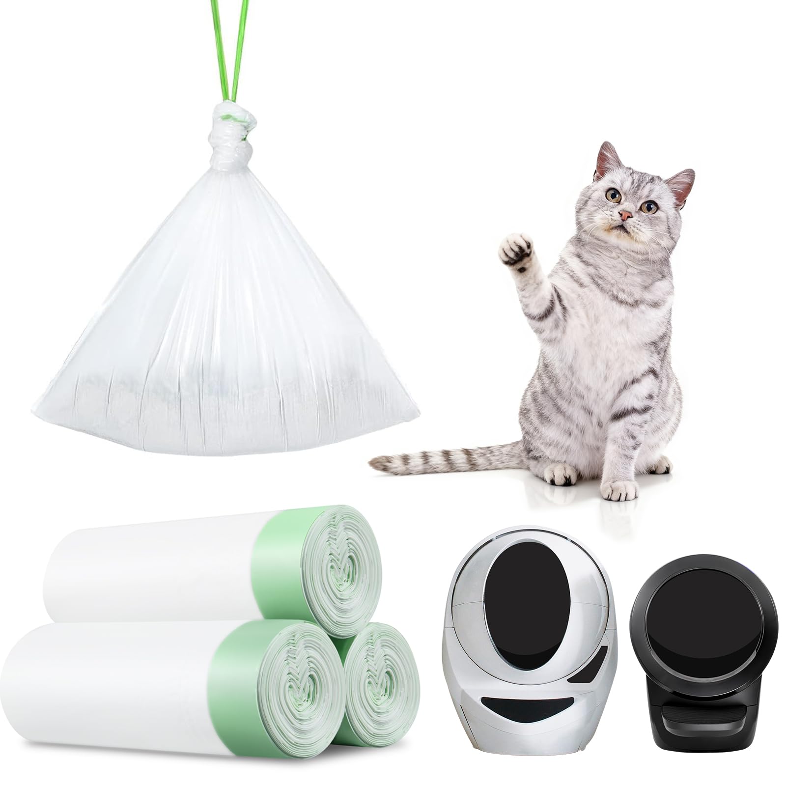 KropBom 45 Count Cat Litter Box Liners Automatic for Litter Box Robot 4 and 3, Self-cleaning Waste Drawer Liners refill with Dra