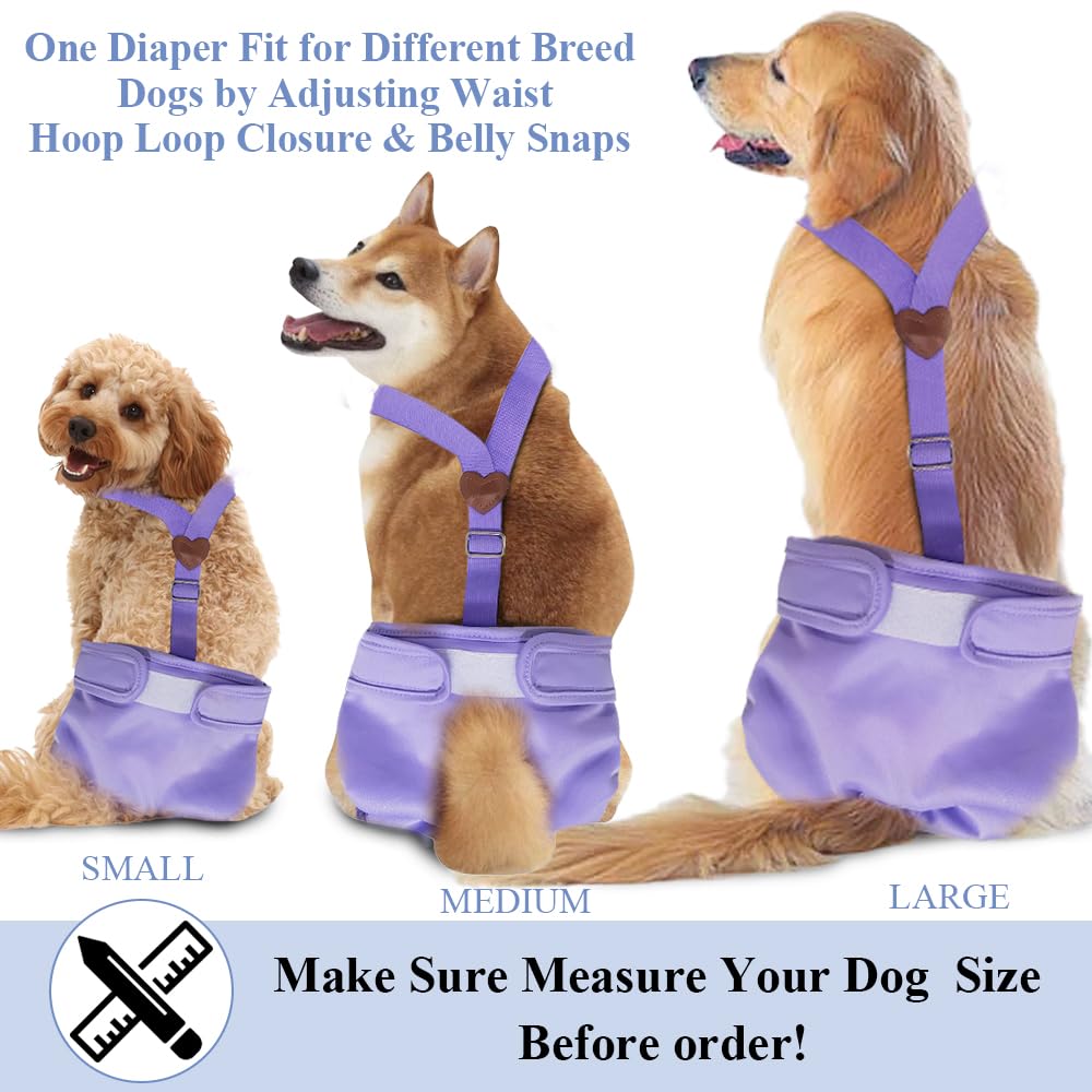 3 Pack Washable Female Dog Diaper with Suspender,Reusable Fixed Doggie Diapers Super Absorbent Leakproof for Dog in Heat Cycle-L