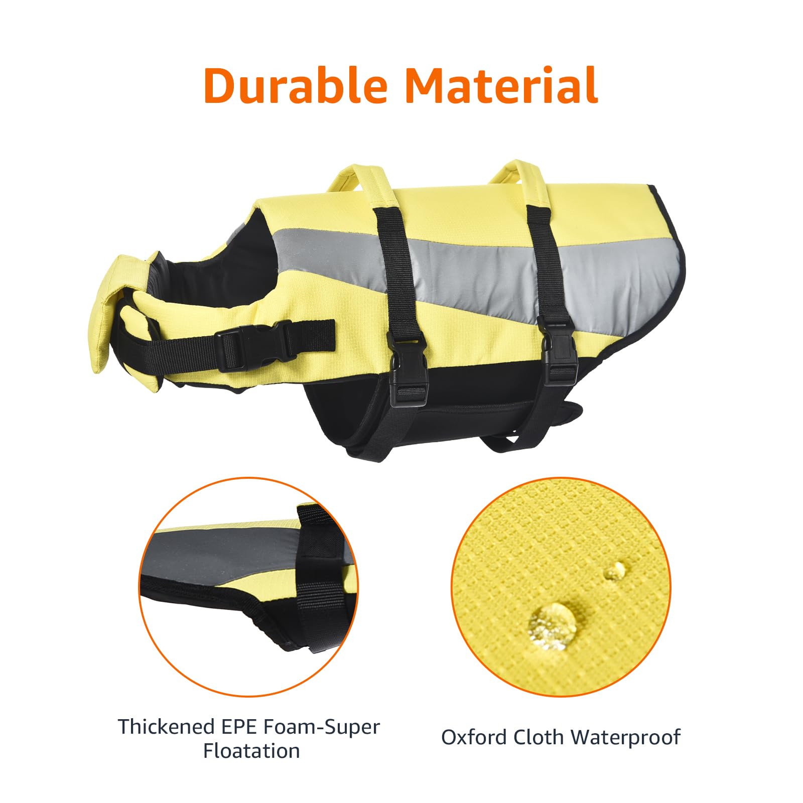 Amazon Basics Dog Adjustable Life Jacket With Reflective Stripes, Yellow, Small