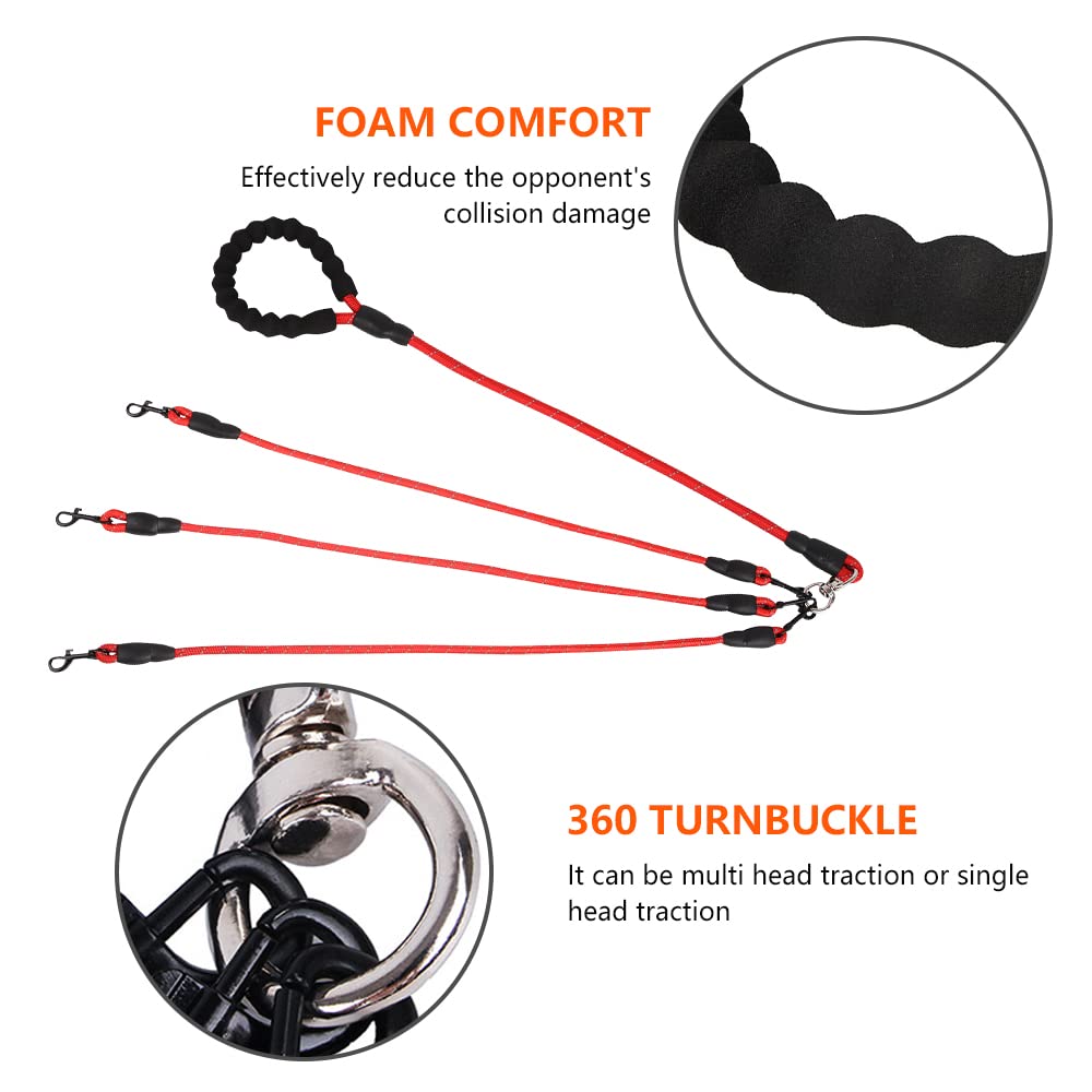 Three Dog Leash - Comfortable Double Leash With Reflective, 360 Swivel No Tangle Training For Large Medium Small Dogs (Red, Thre