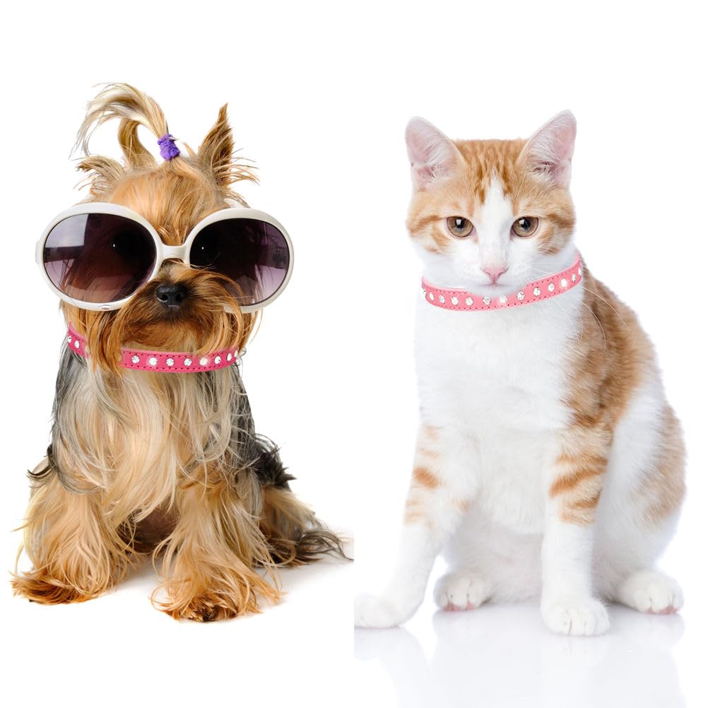Puppy Dog Collar With Crystal Diamond Colorful Bling Girl Puppy Cat Collars Pink S
