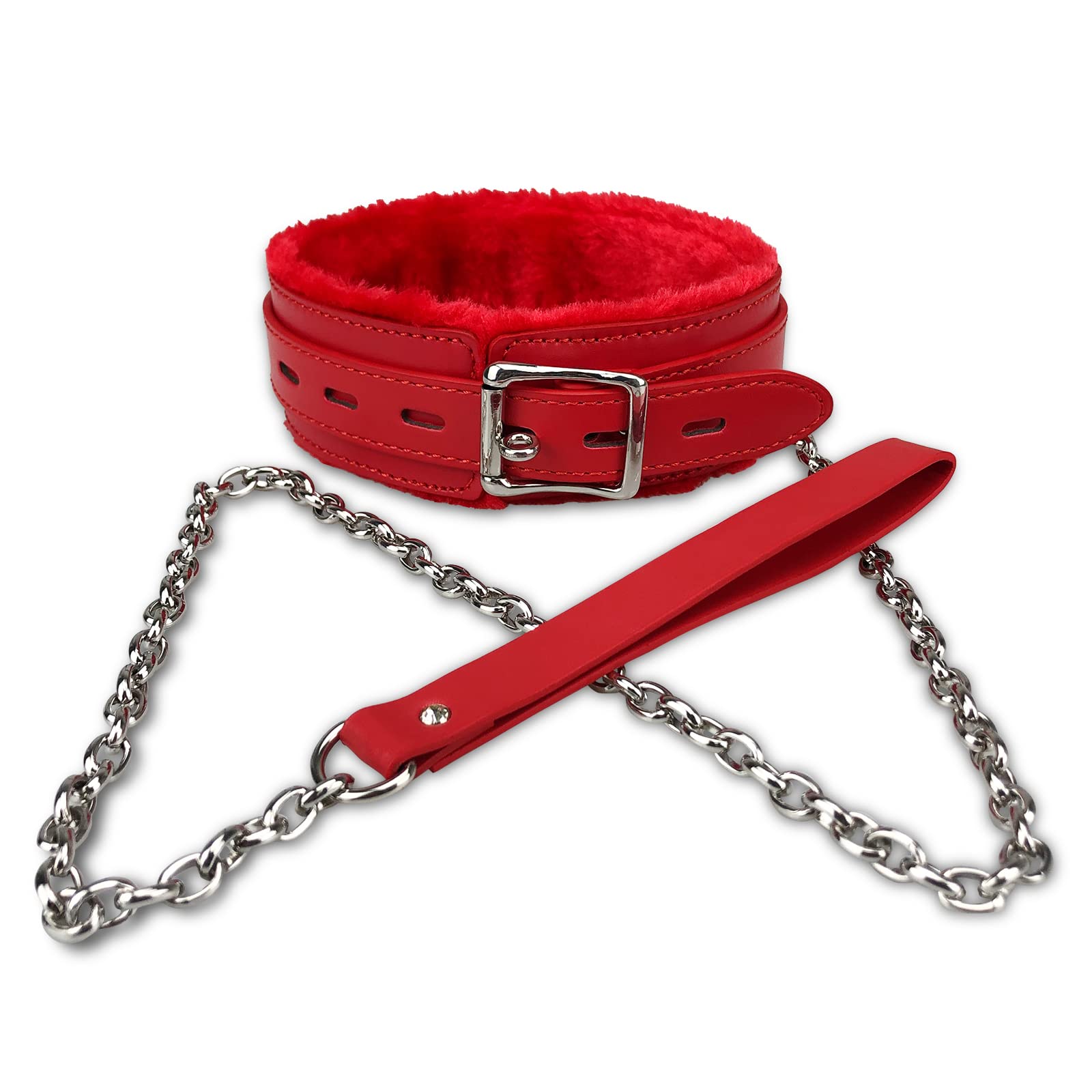 Bilisee Leather Choker Collars - Soft Inner Fur For Comfort - Detachable Leash Chain - Durable Leather Collar With Alloy Buckle,