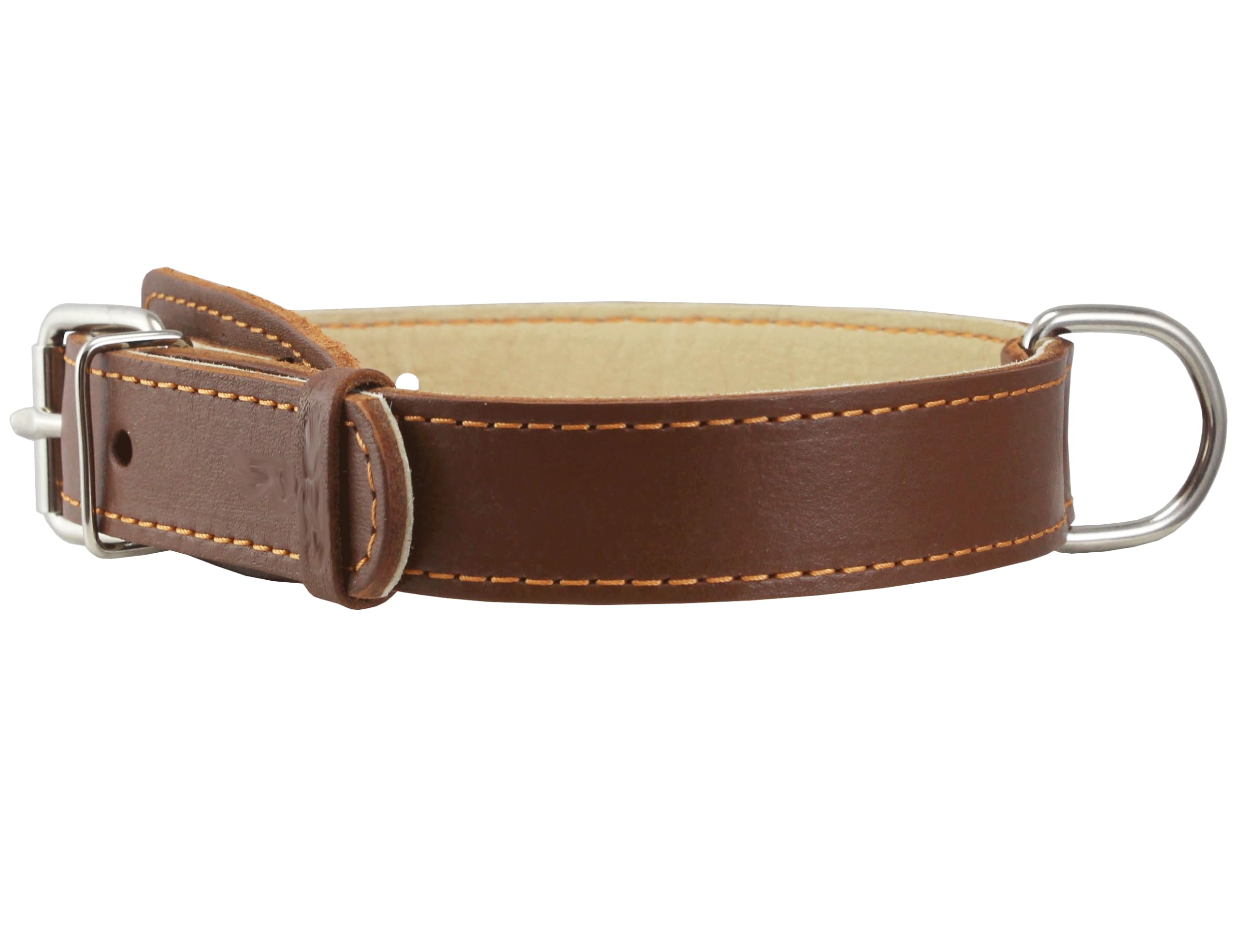 Genuine Thick Leather Collar for Medium Dogs 15-20 Neck Size, 1 Wide, Brown