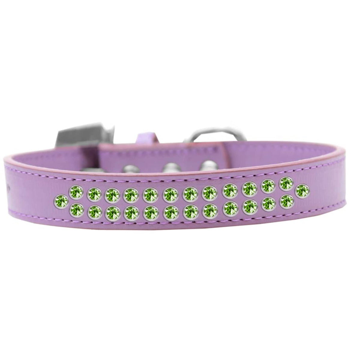 Mirage Pet Products Two Row Lime Green Crystal Lavender Dog Collar, Size 18