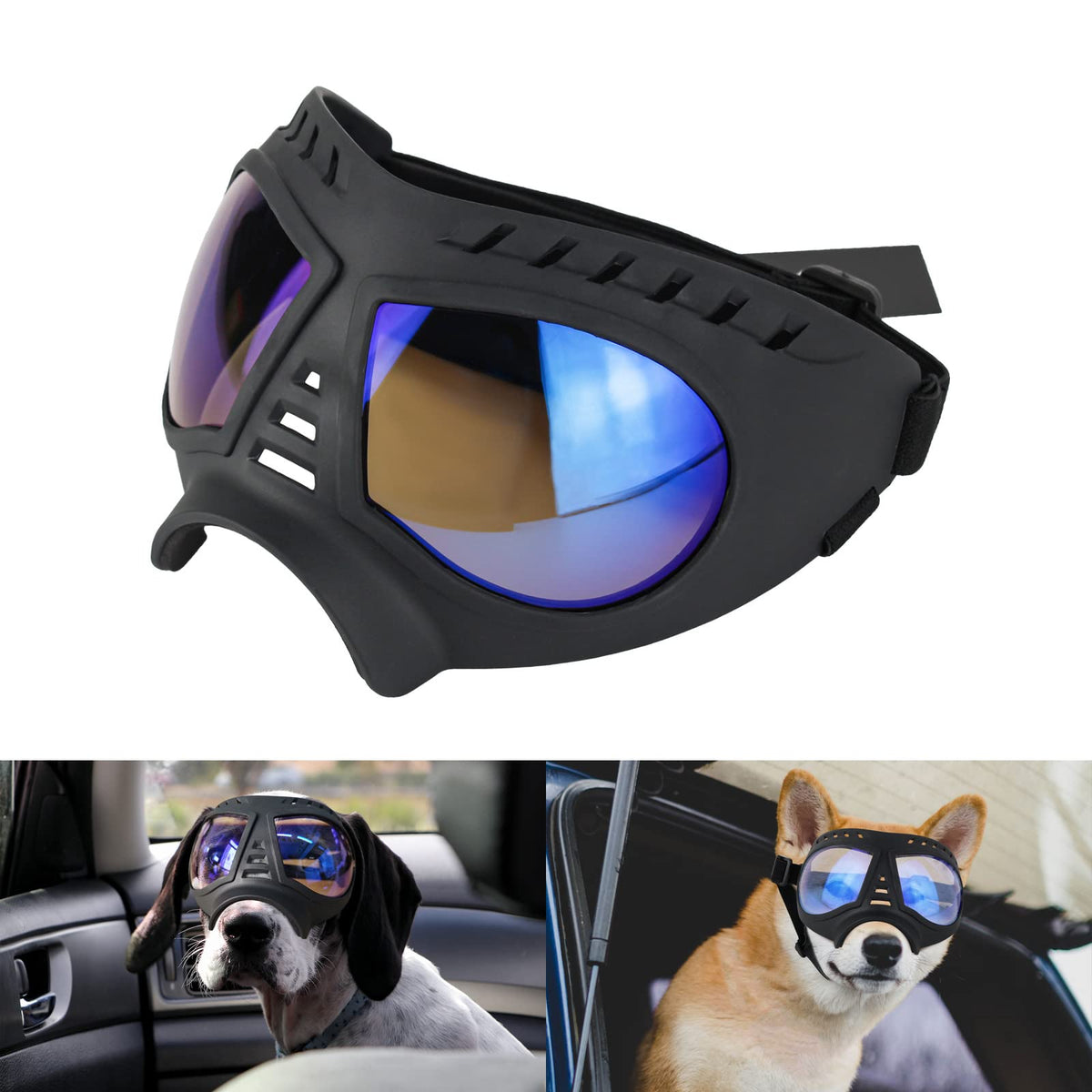 Namsan Clear Dog Goggles For Large Dogs, Wide Nose, Soft Frame, Anti-Uv Dog Sunglasses Medium To Large Breed, Summer Driving Dog Eye Protection, Winter Snow Eyewear, Adjustable, Clear Blue