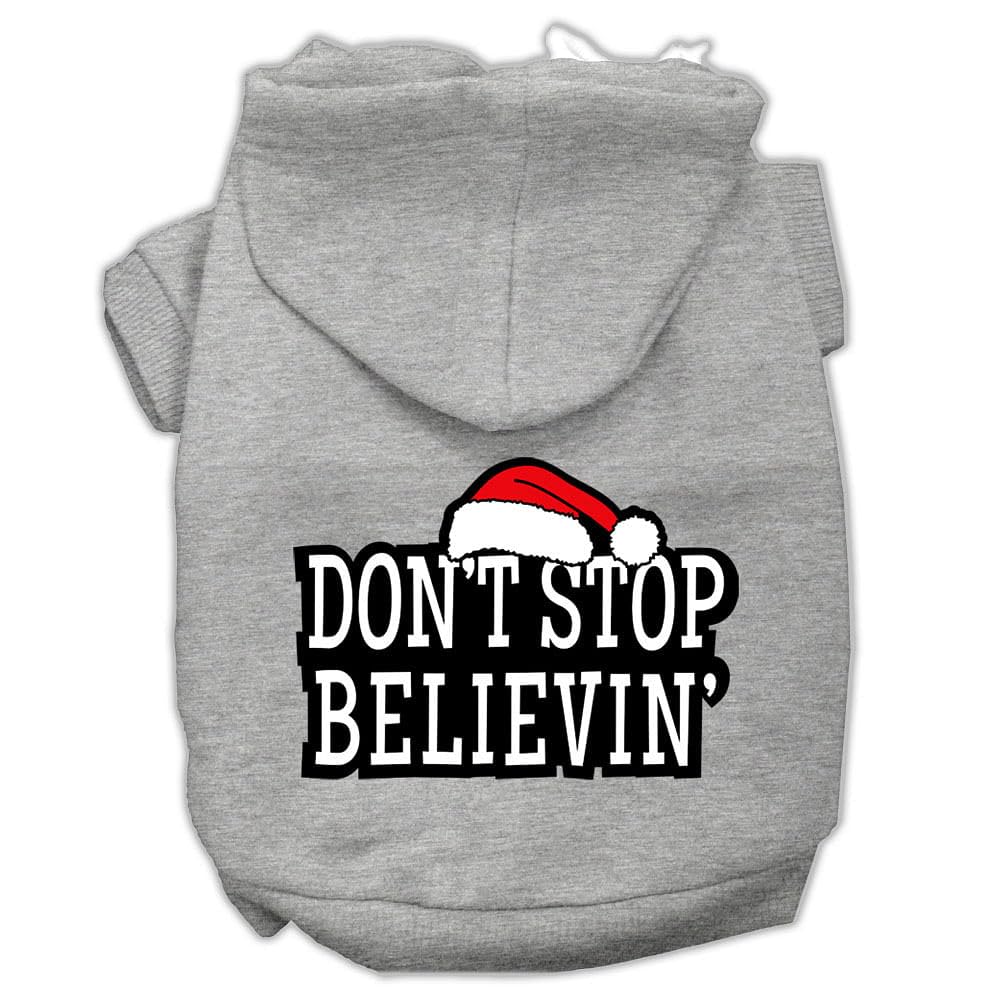 Christmas Pet Dog & Cat Hoodie Screen Printed, Don't Stop Believin Gray XS (0-3 lbs.)
