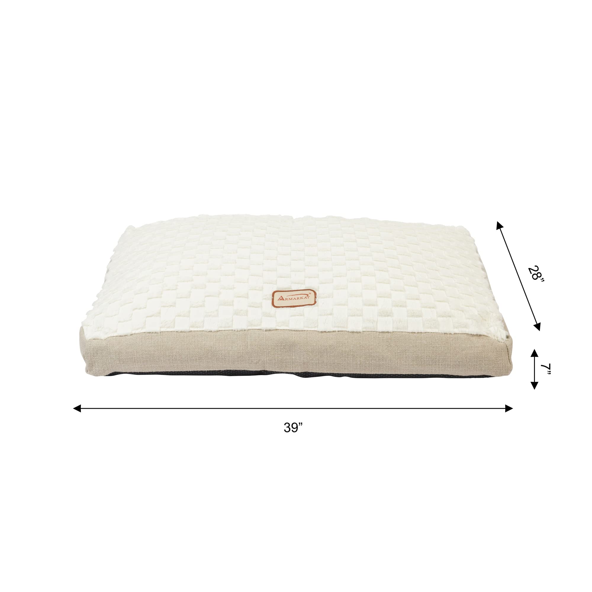 Armarkat Mat Model M12HMB/MB-L Large with Handle, Dog Crate Mat with Poly Fill Cushion & Removable Cover, Beige/White