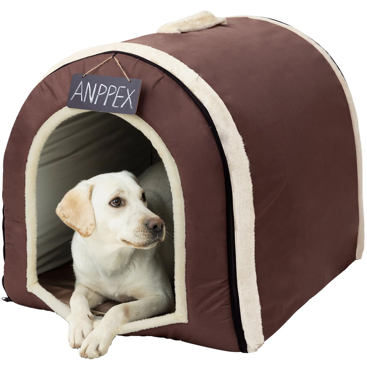 Anppex Large Igloo Dog House Indoor,2Xl Size Dog Cave For Large And Medium Dogs,2-In-1 Washable Covered Dog Bed,Brown