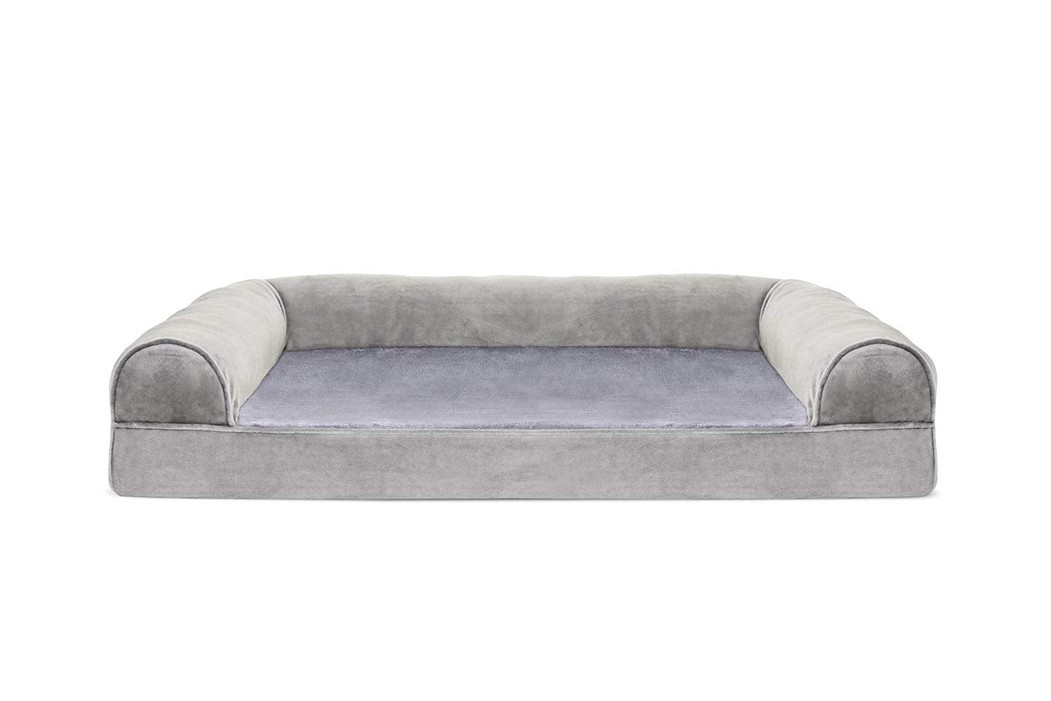 Furhaven Orthopedic Dog Bed For Large/Medium Dogs W/ Removable Bolsters & Washable Cover, For Dogs Up To 55 Lbs - Faux Fur & Velvet Sofa - Smoke Gray, Large
