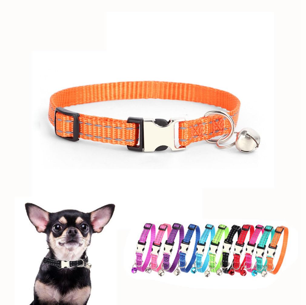 Small Dog Collar With Bell, Reflective Nylon Metal Buckle Xs Puppy Collars For Little Pet Male Dogs Cat Girl Kitten Small Animal