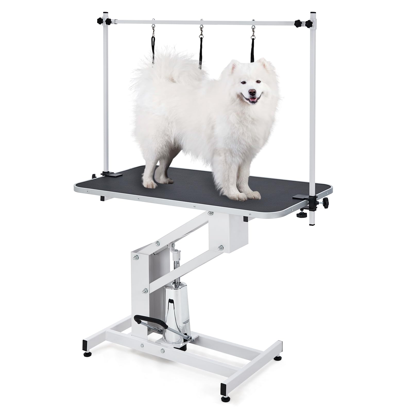 43.6 Heavy Duty Hydraulic Pet Grooming Table for Large Dogs, Height Adjustable from 22 to 39, with Overhead Arm & Noose, 350 Lbs