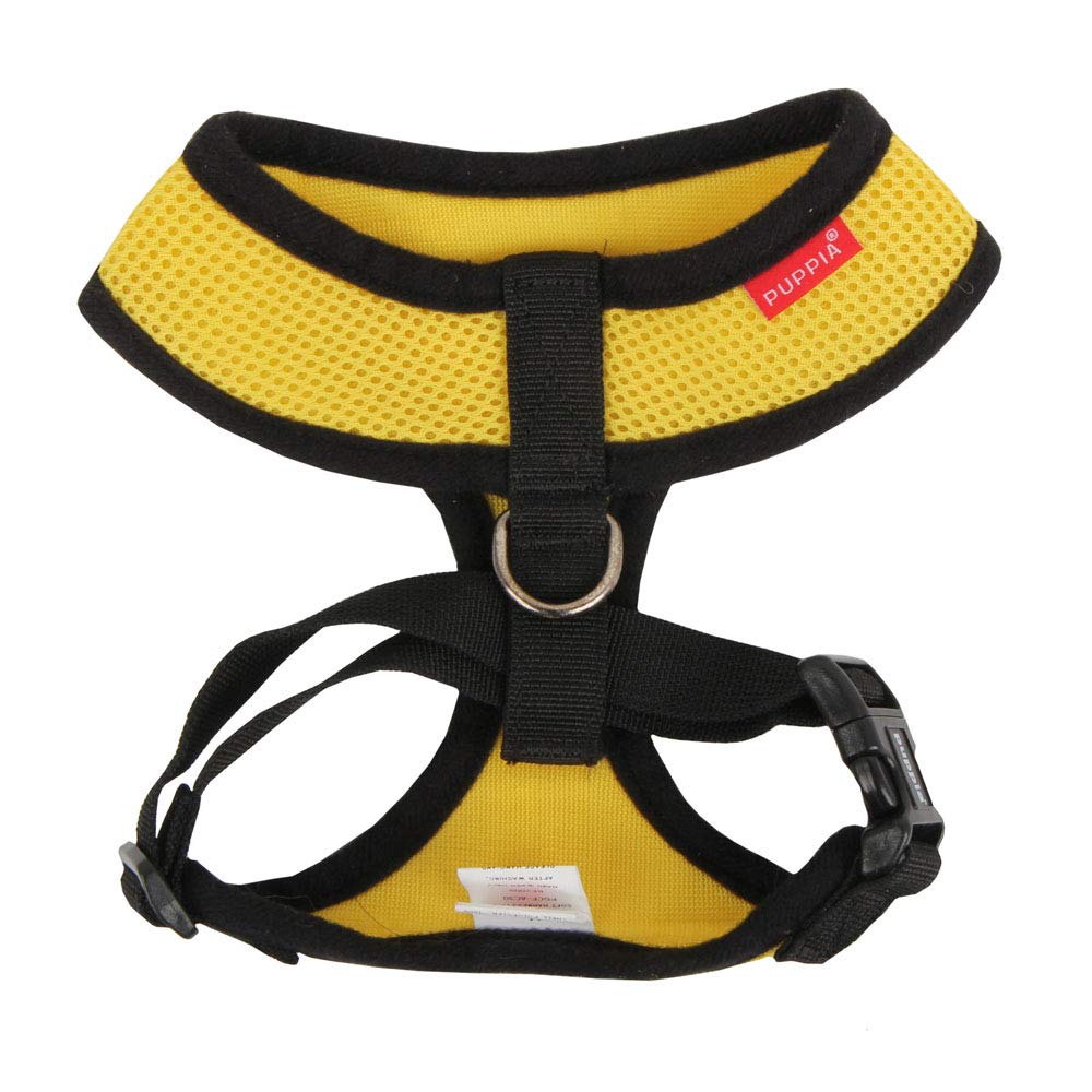 Puppia Soft Dog Harness No Choke Over-The-Head Triple Layered Breathable Mesh Adjustable Chest Belt And Quick-Release Buckle, Yellow, Large