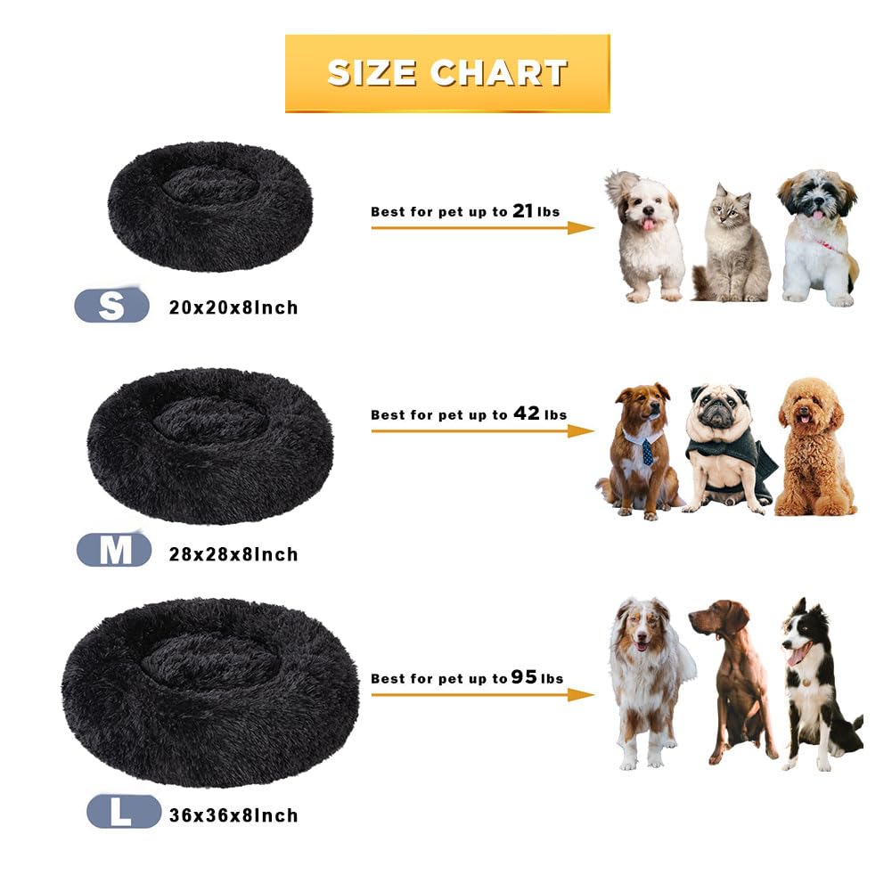 Dog Calming Beds For Small Medium Large Dogs - Round Donut Washable Dog Bed, Anti-Slip Faux Fur Fluffy Donut Cuddler Anxiety Cat