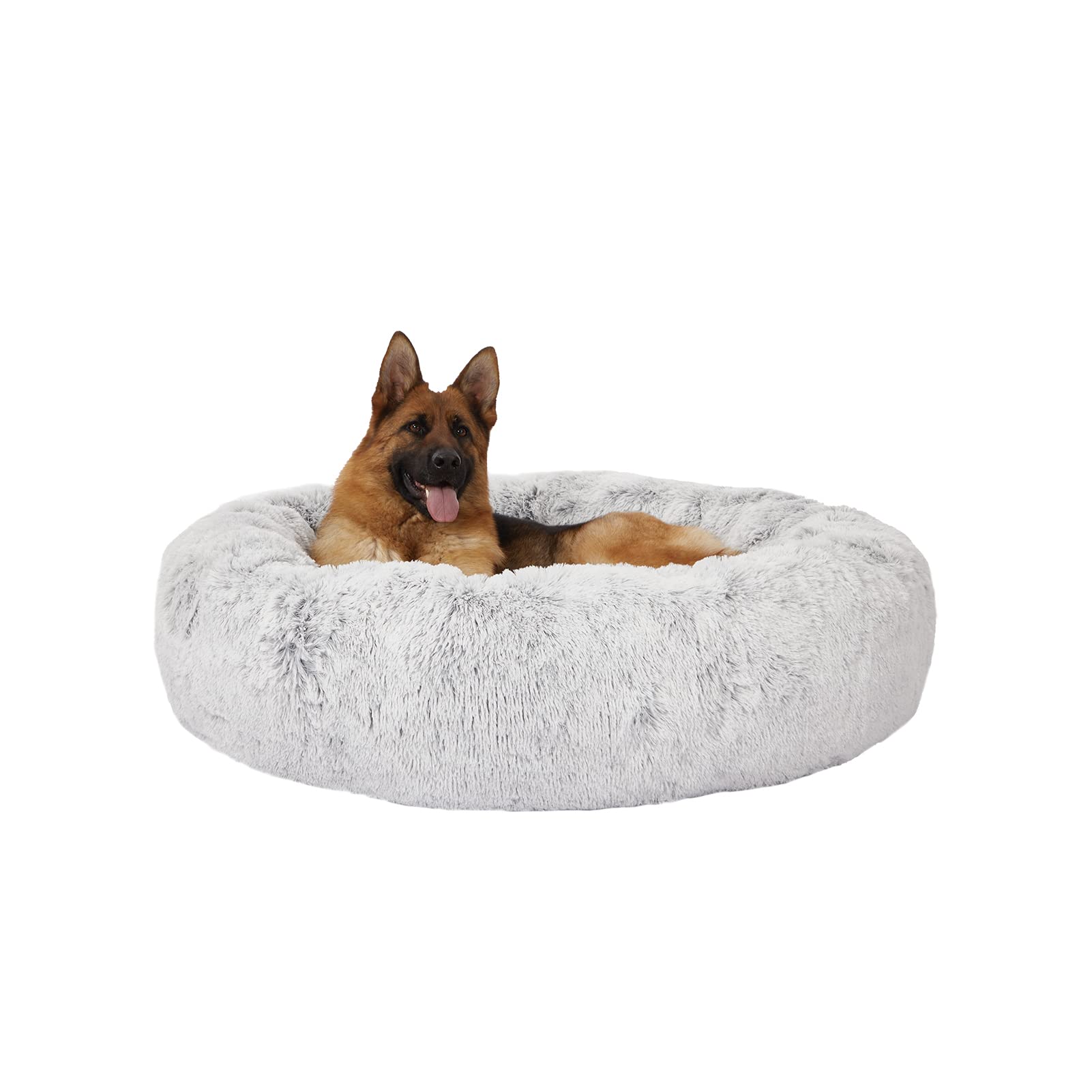Bedfolks Calming Donut Extra Large Dog Bed, 45 Inches Round, Anti-Anxiety Plush, Washable With Non-Slip Bottom (Light Grey)
