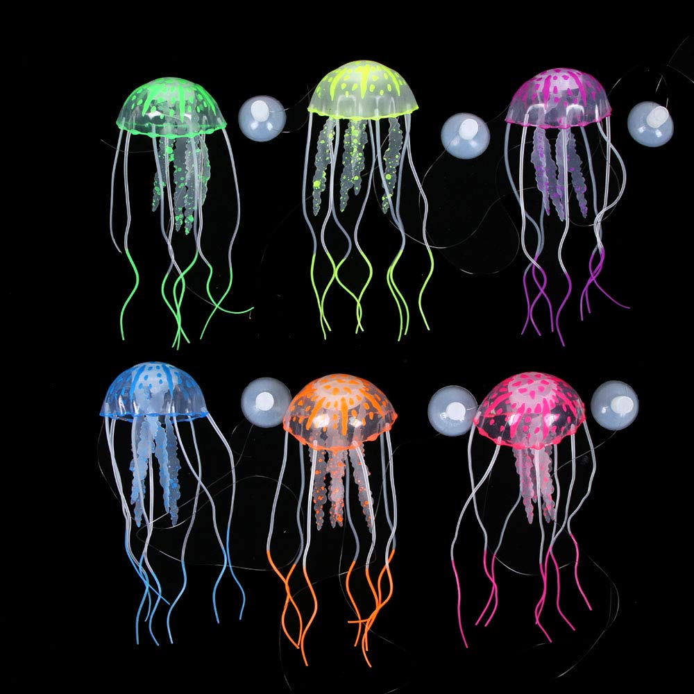 Nuomi 6 Pieces Artificial Jellyfish Decor For Aquarium Fish Tank, Glowing Jellyfish Ornament Decoration, Soft Silicone