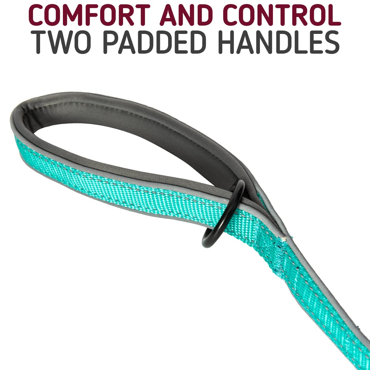 Leashboss Double Handle Dog Leash, 6 Ft Reflective Dog Leash With Two Padded Handles For Large Dogs Or Medium Dogs That Pull (Aqua)
